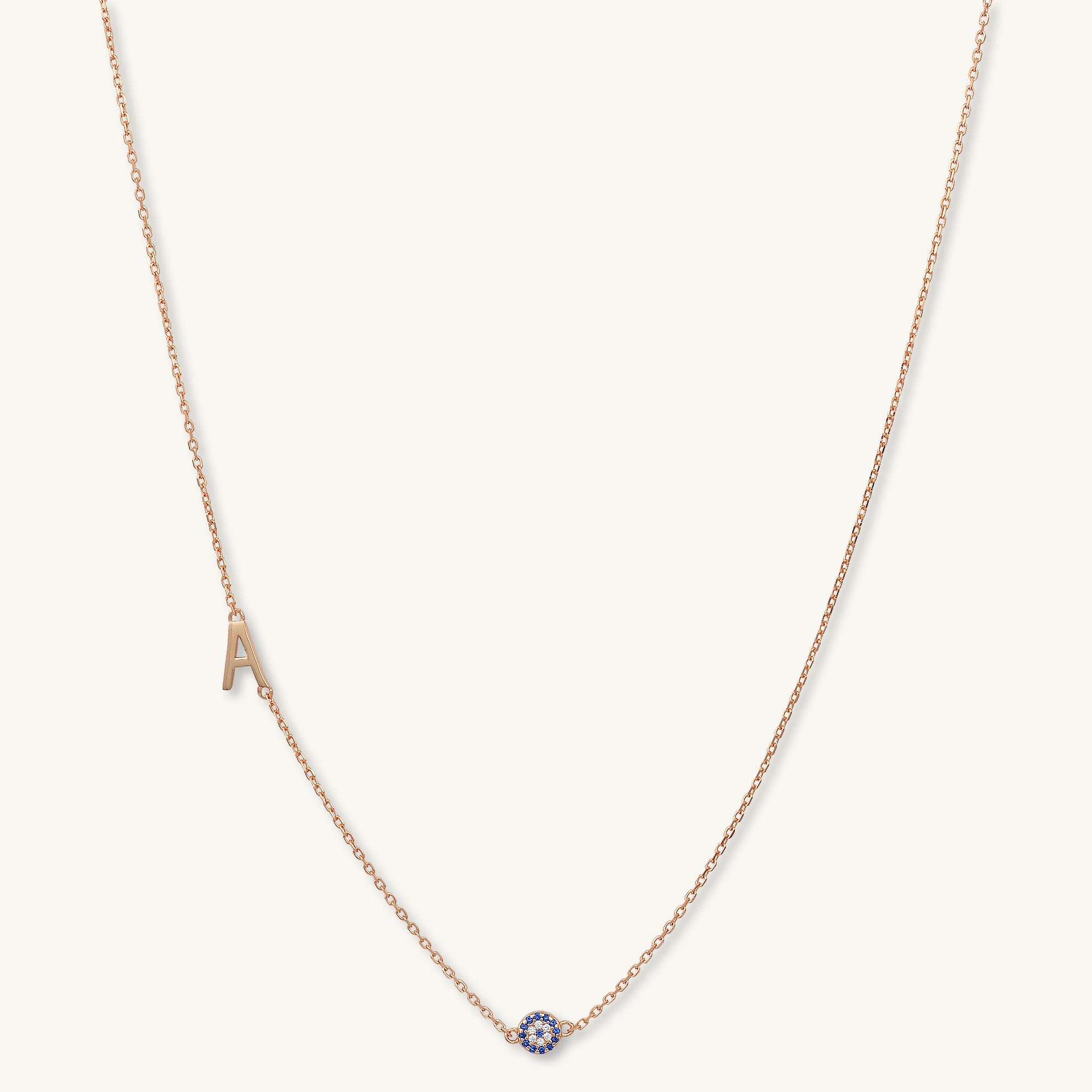 Sideways Initial Letter Evil Eye Necklace