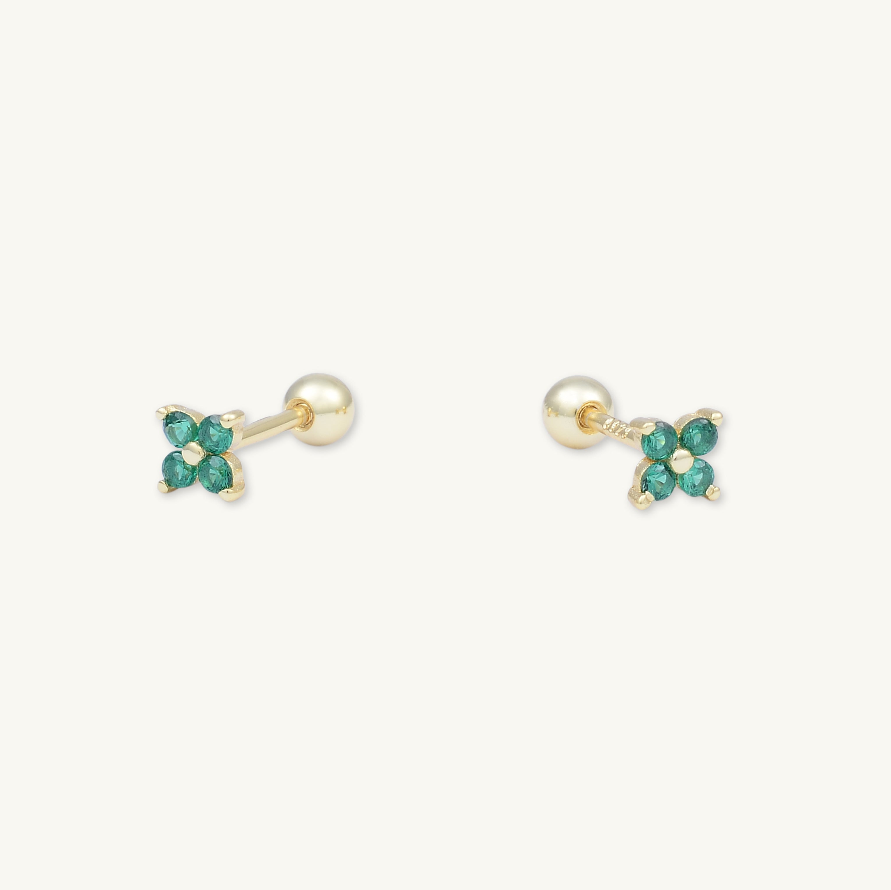 Emerald Clover Barbell Cartilage Earrings