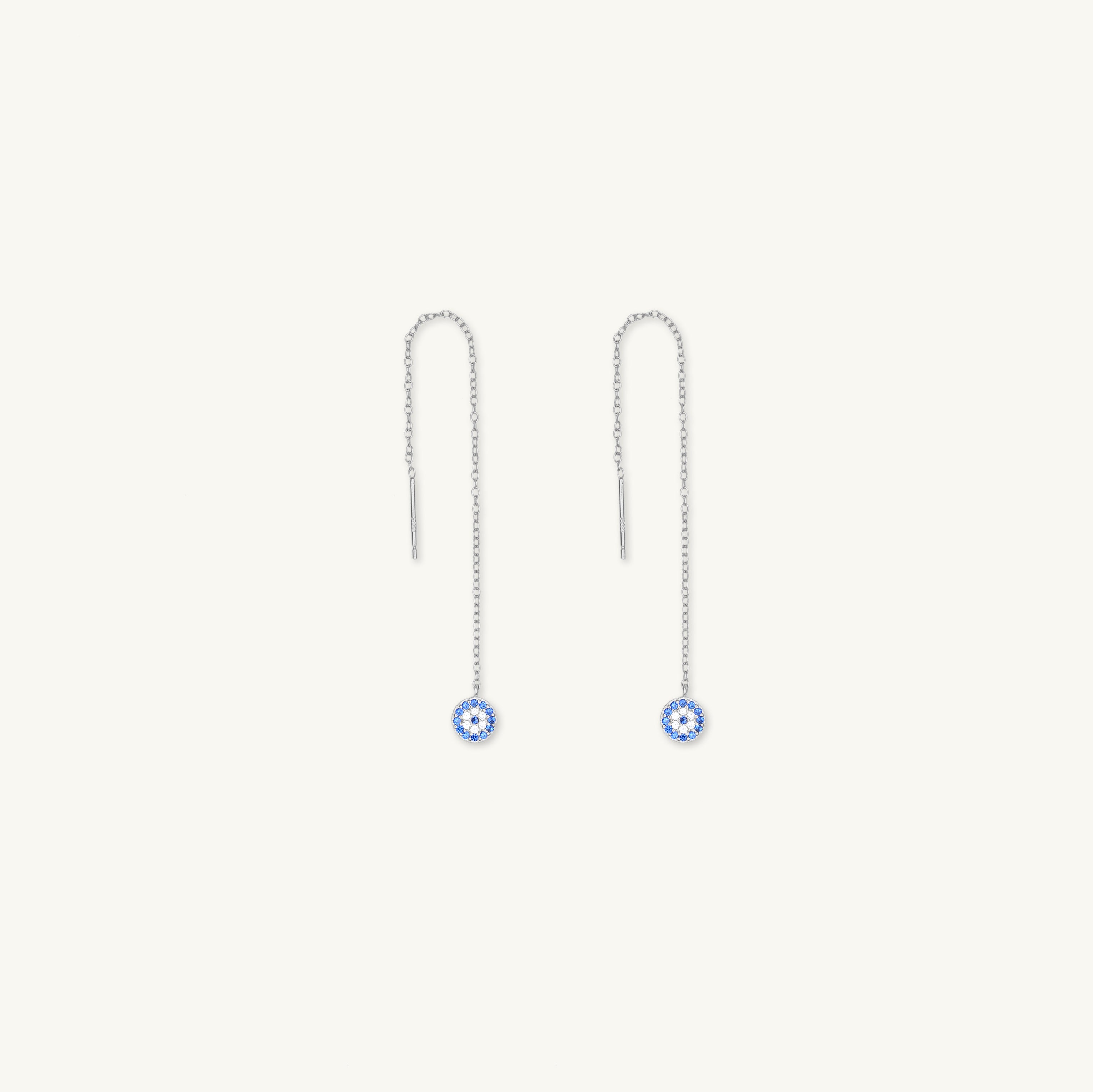 Evil Eye Sapphire Threader Chain Earrings