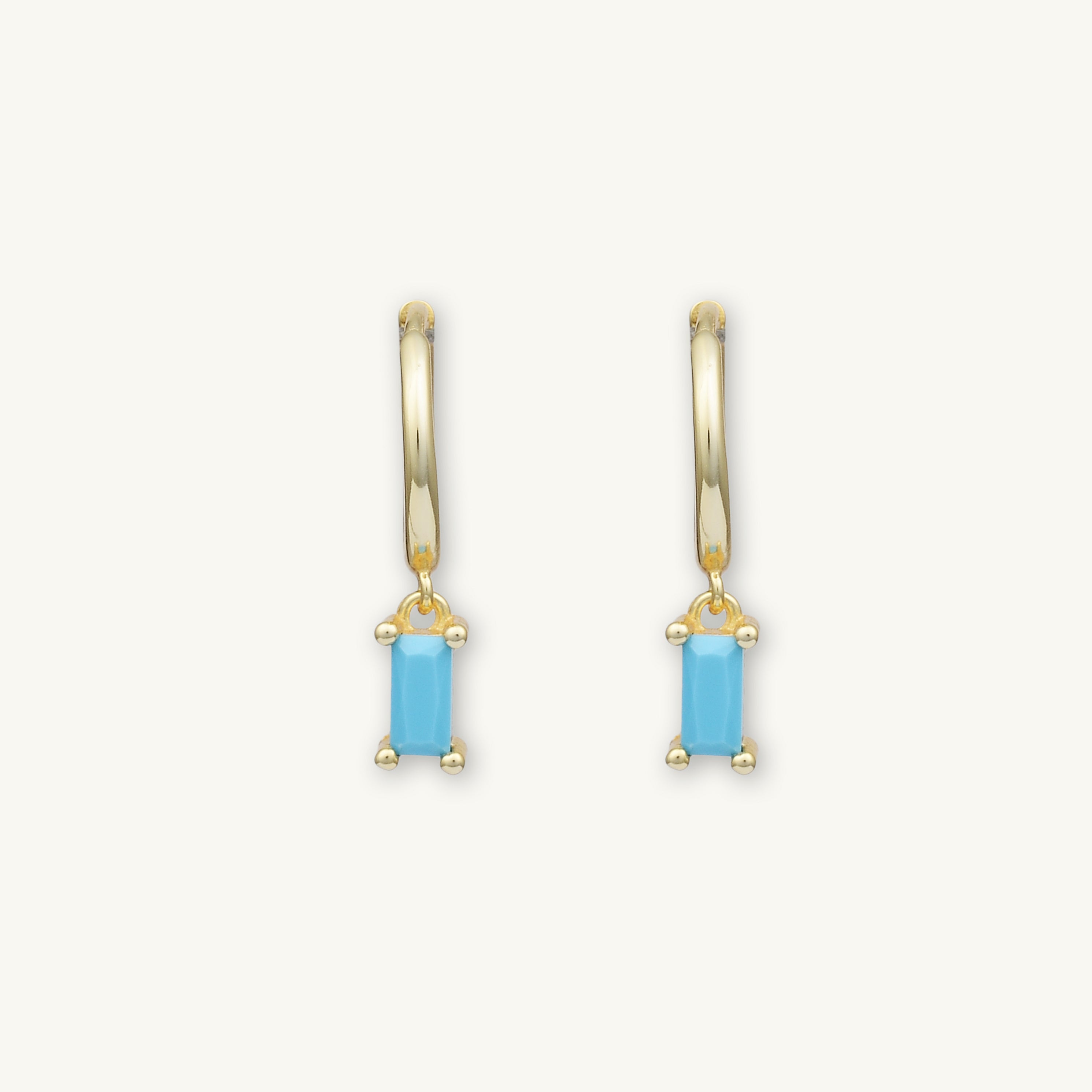 Turquoise Blue Baguette Hoop Earrings