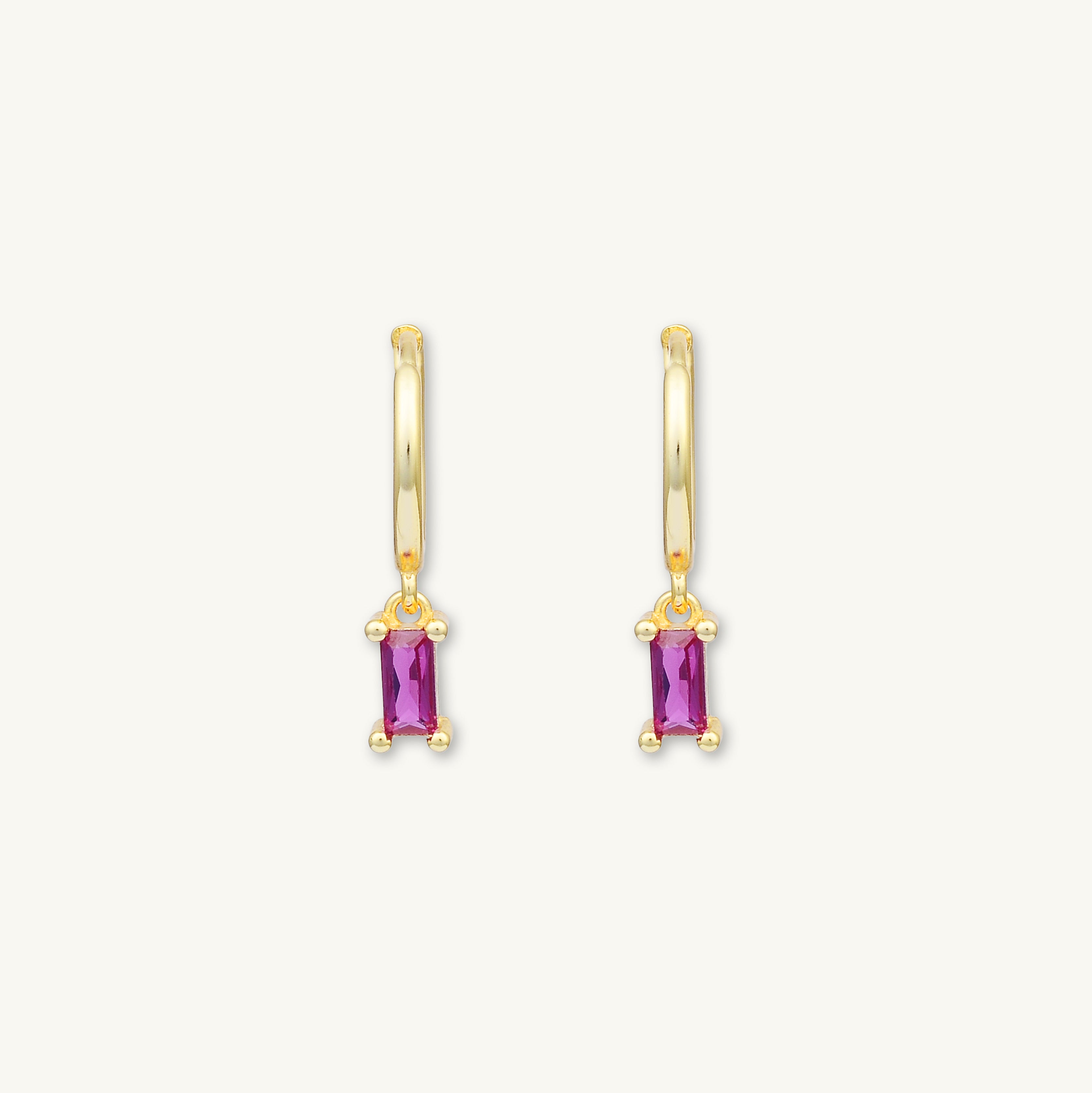 Ruby Pink Baguette Hoop Earrings