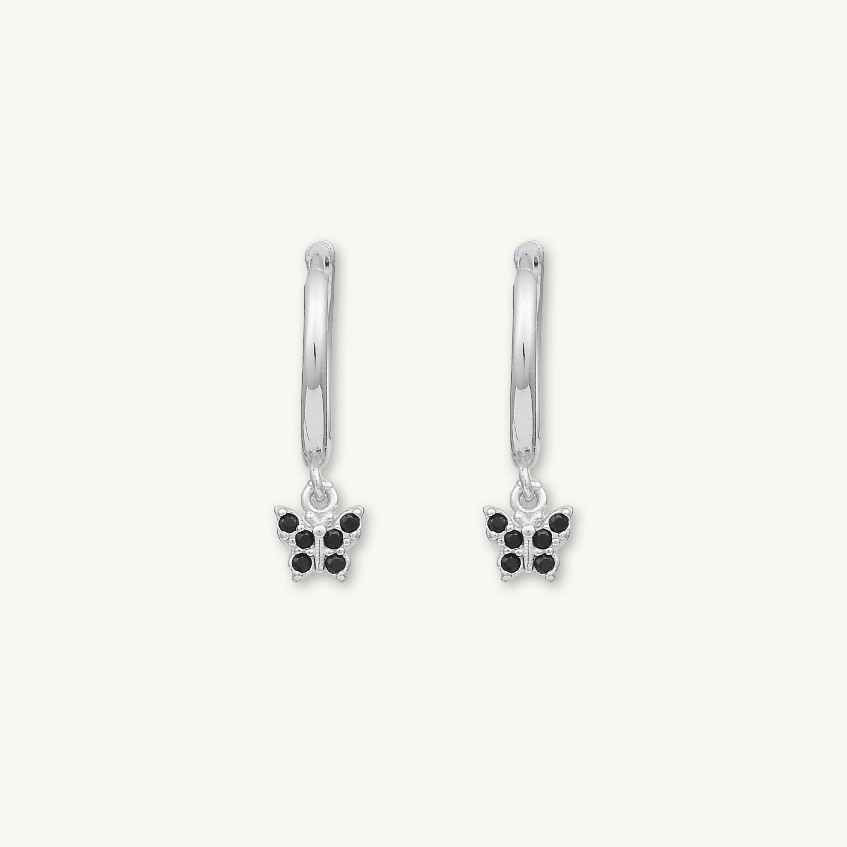 Black Butterfly Zirconia Drop Huggie Earrings