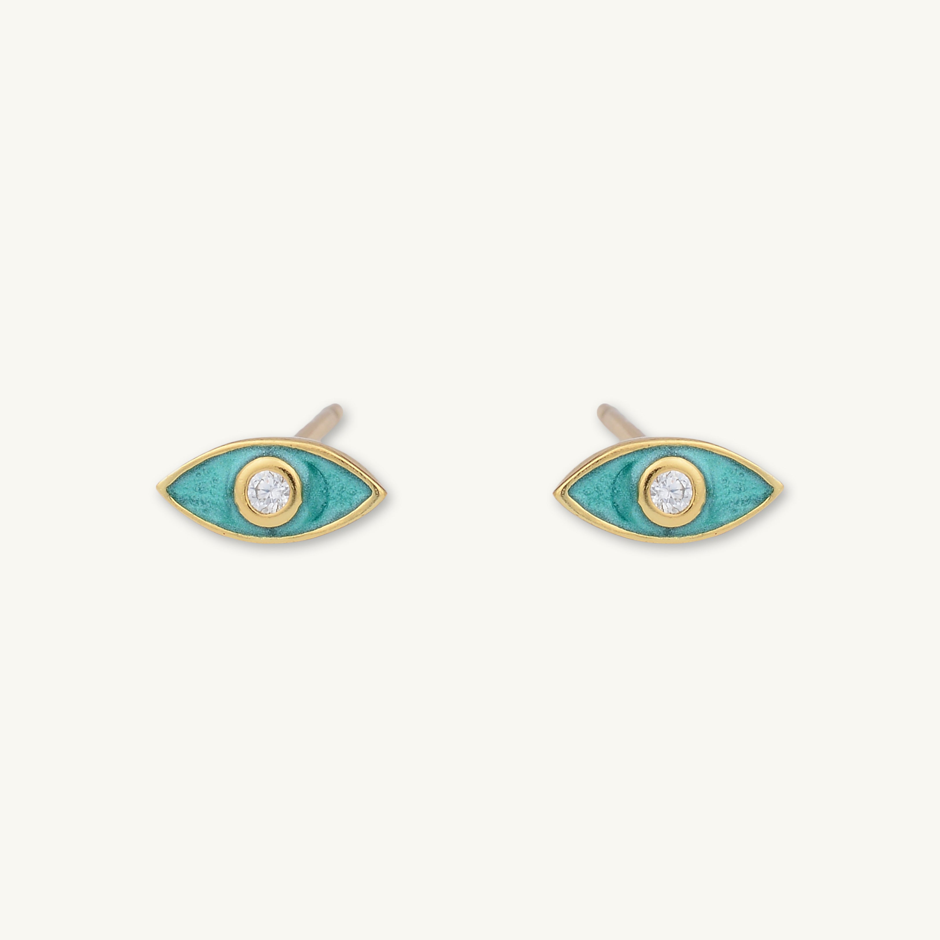 Evil Eye Teal Zirconia Stud Earrings