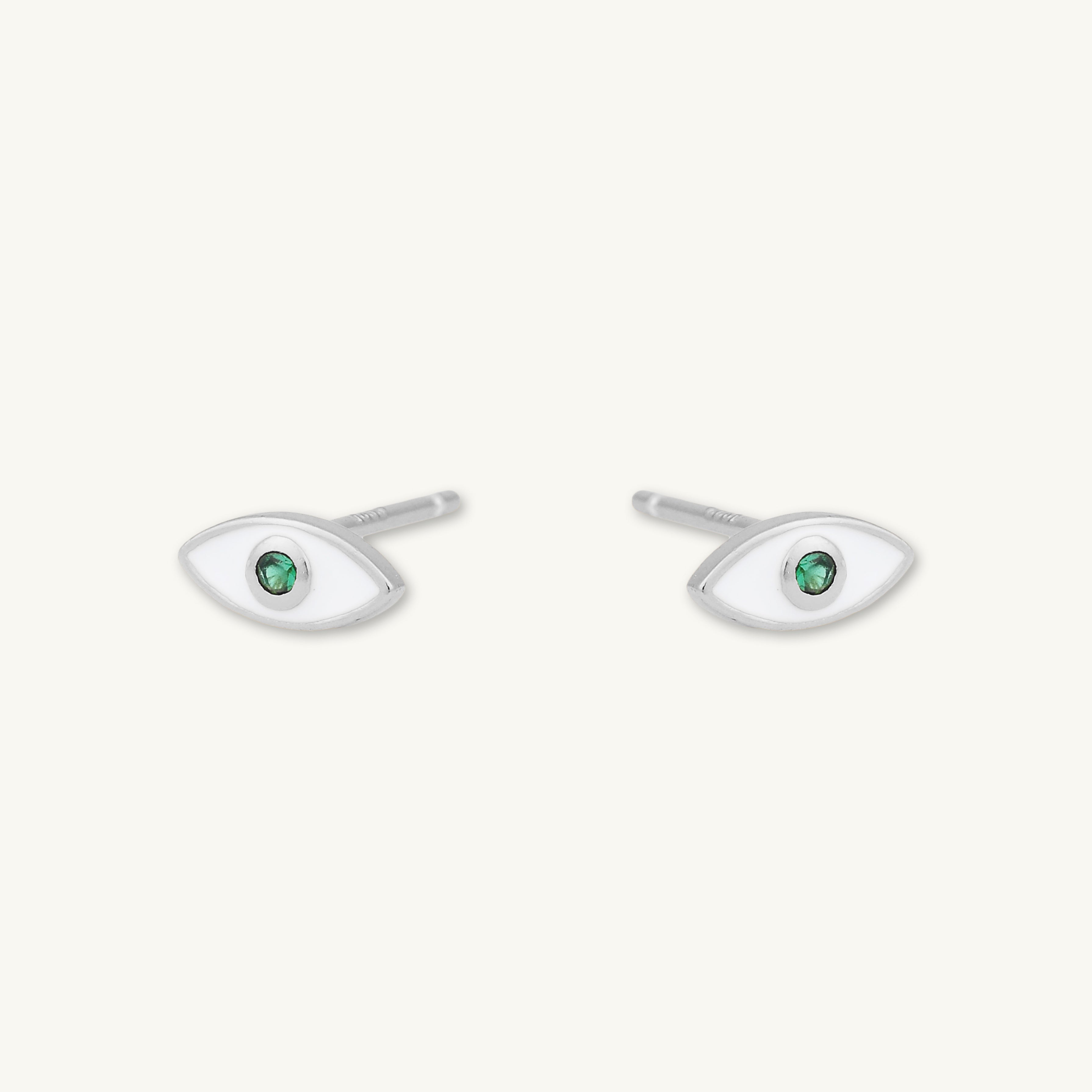 Evil Eye Emerald Zirconia Stud Earrings