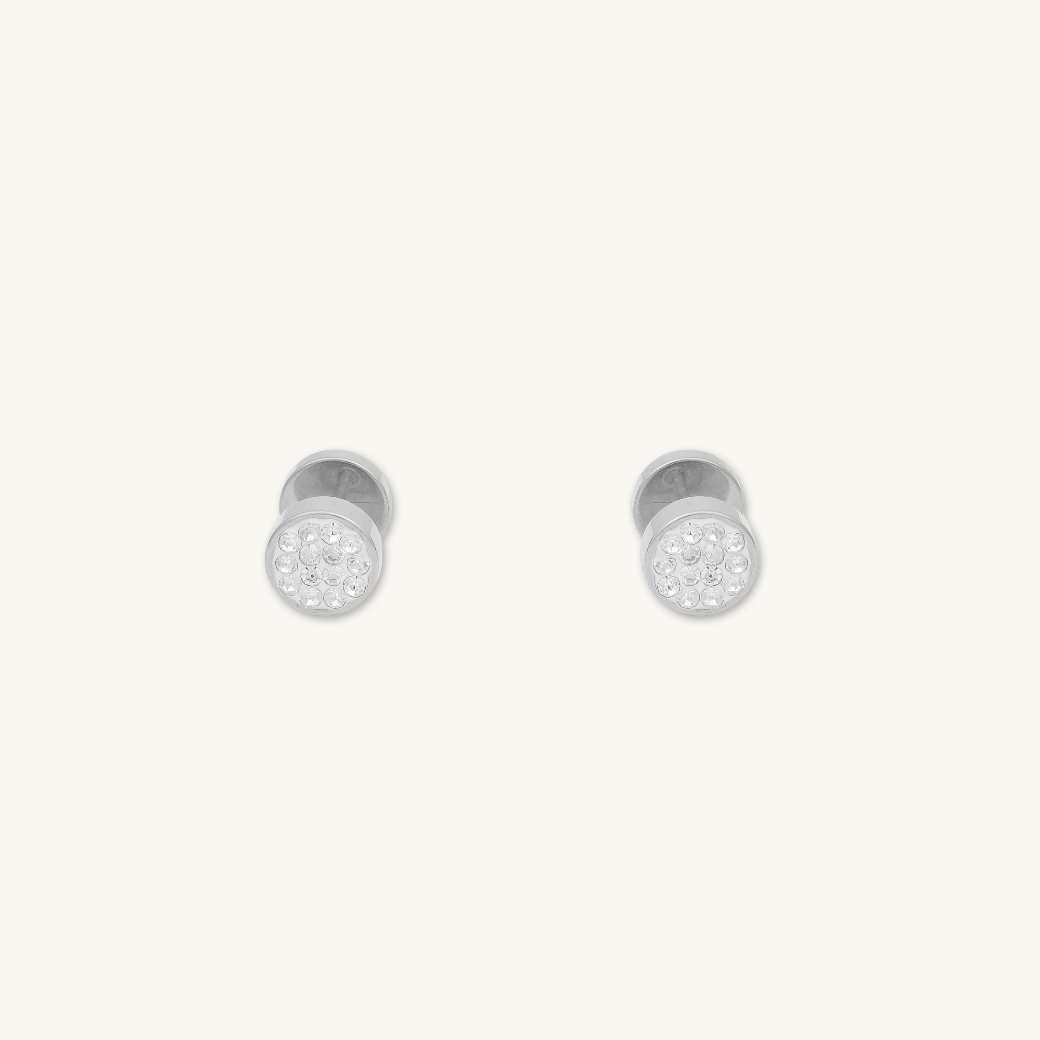 8mm Unisex Circle Crystal Stud Earrings