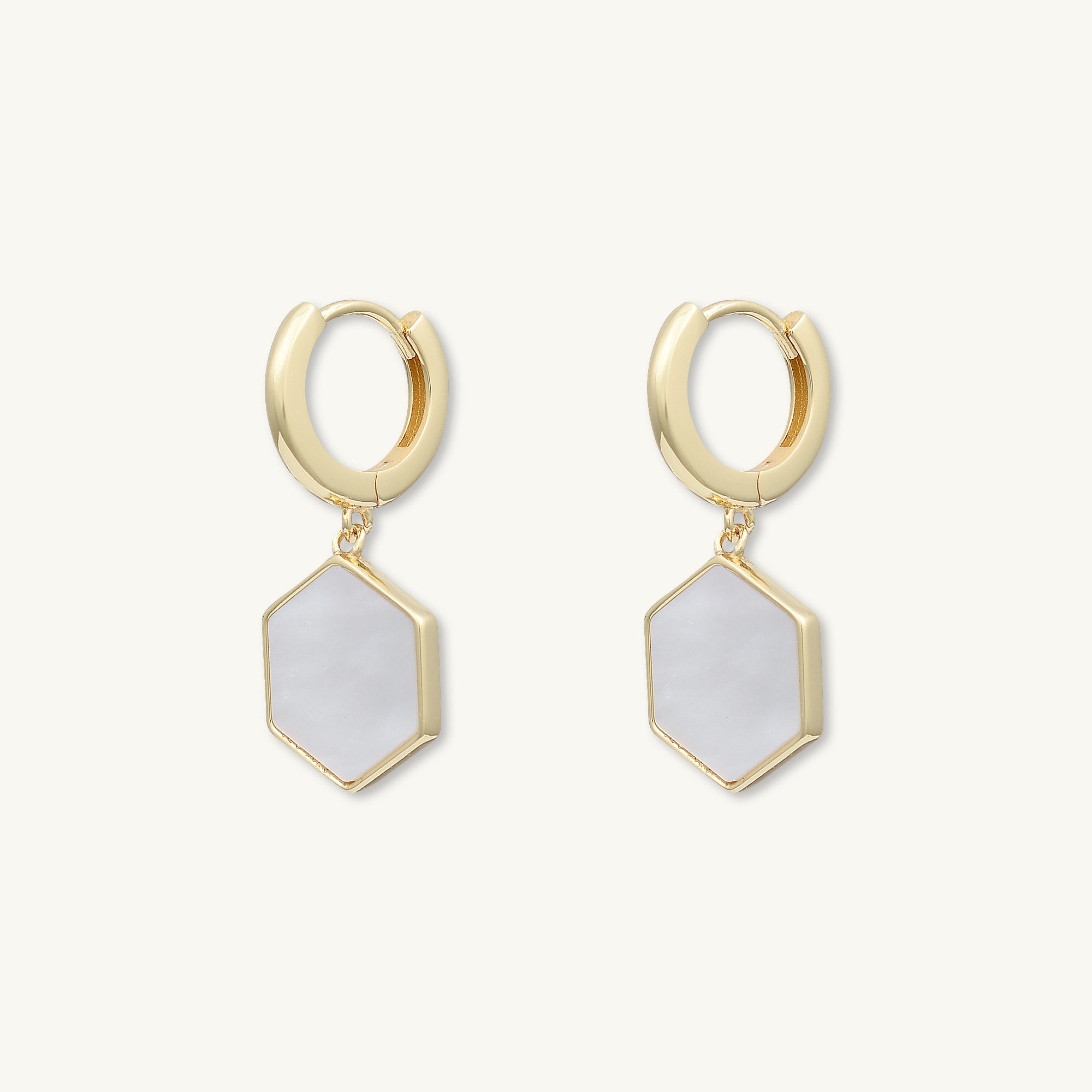 Hexagon Mother Of Pearl Huggie Earrings