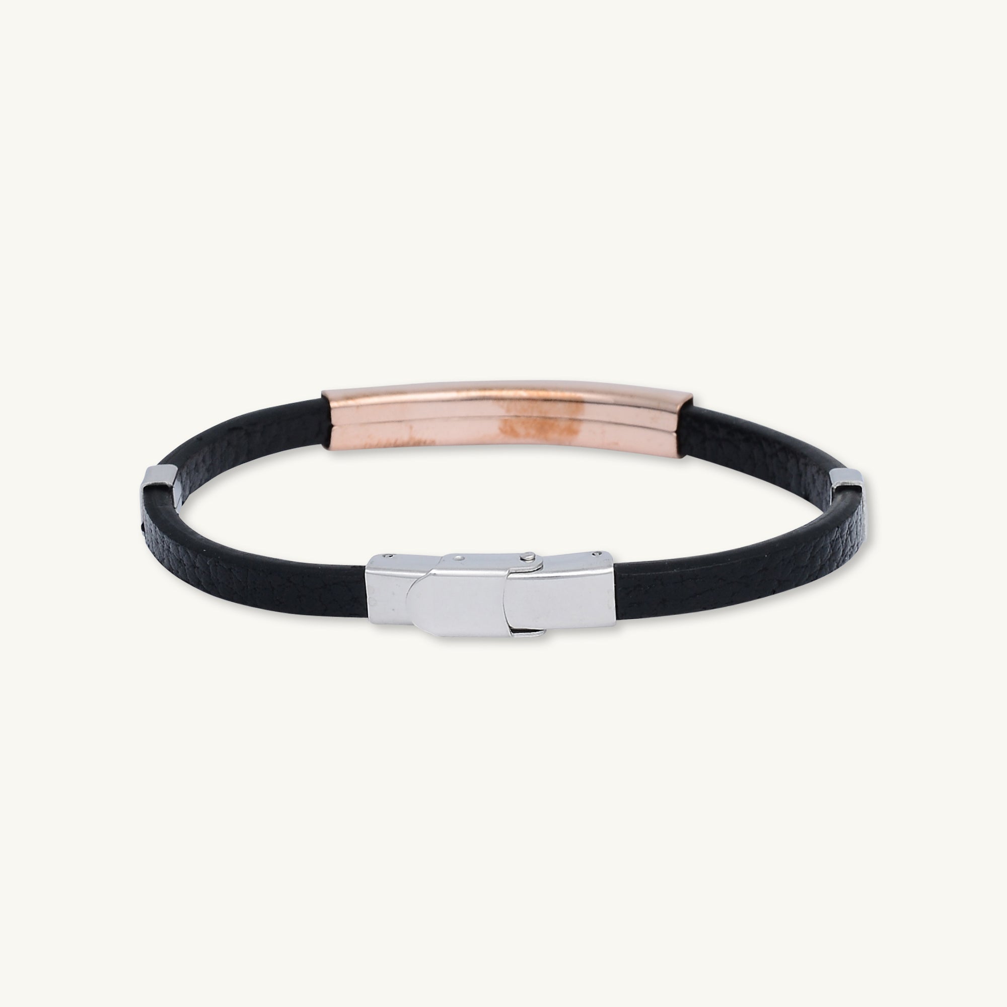 Rose Gold Bar Stainless Steel Leather Bracelet