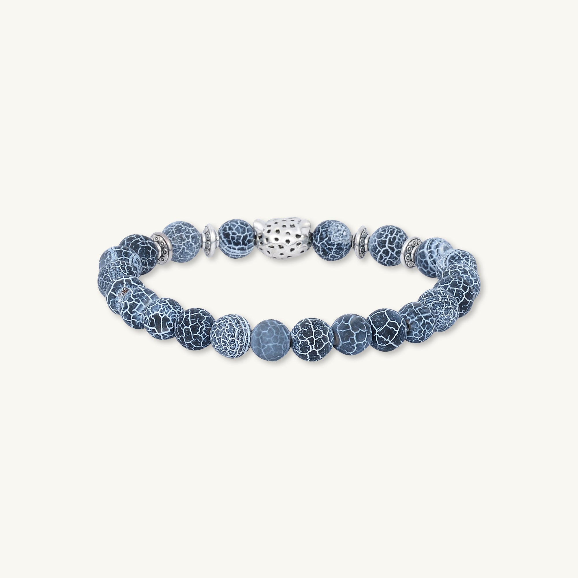 Silver Panther Blue Agate Stone Bracelet