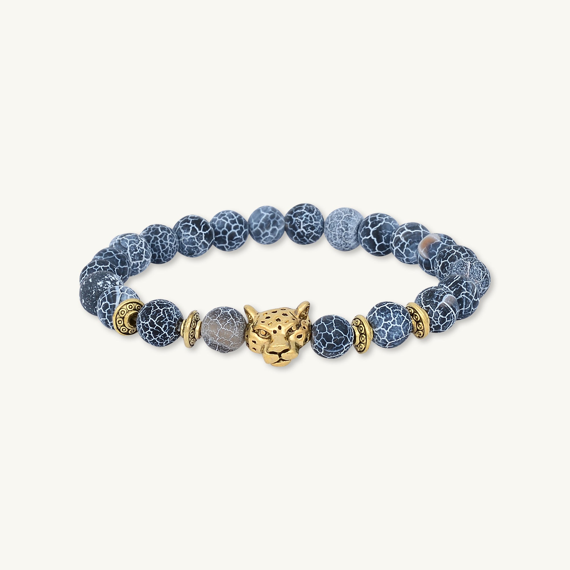 Gold Panther Blue Agate Stone Bracelet