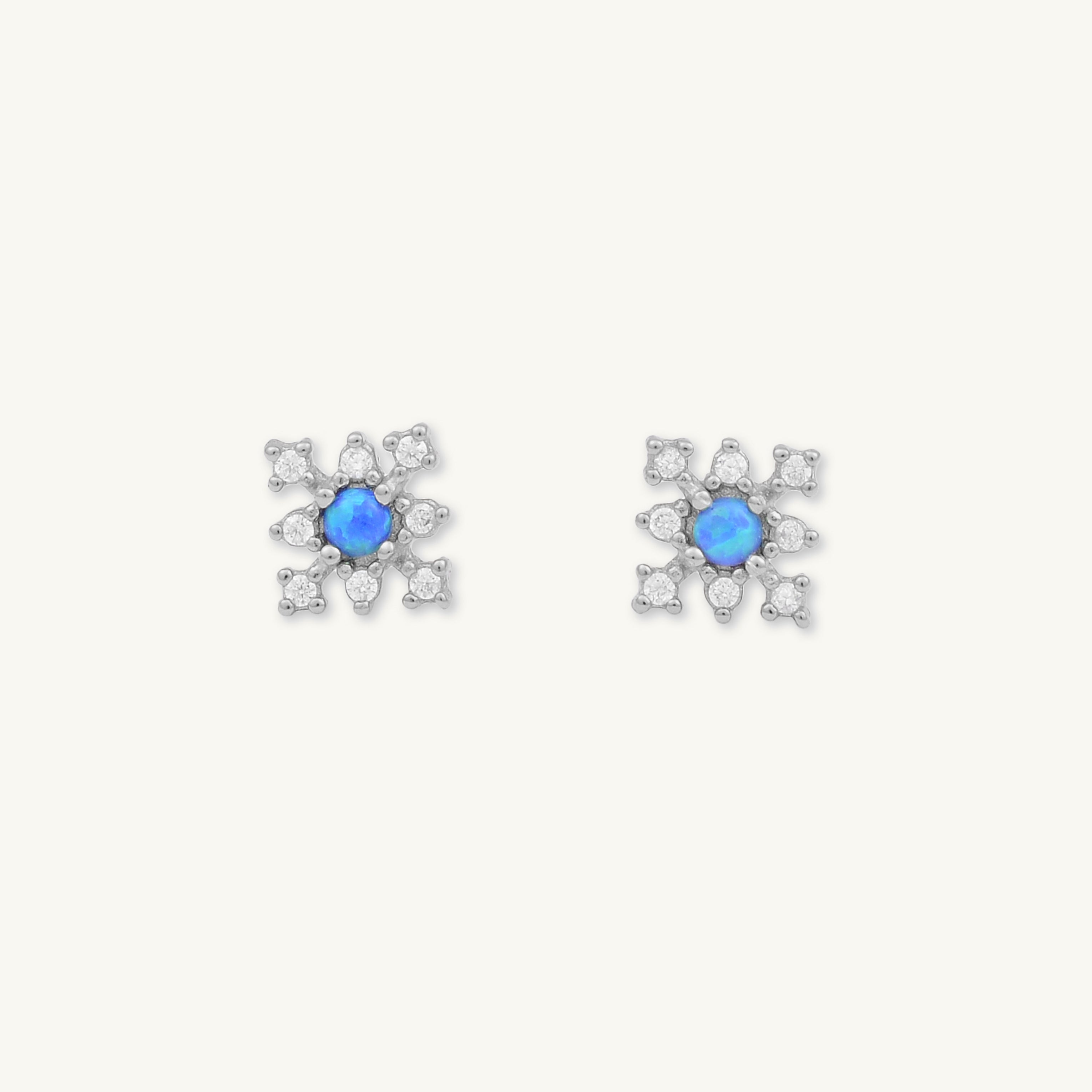 Snowflake Blue Opal Sapphire Stud Earrings