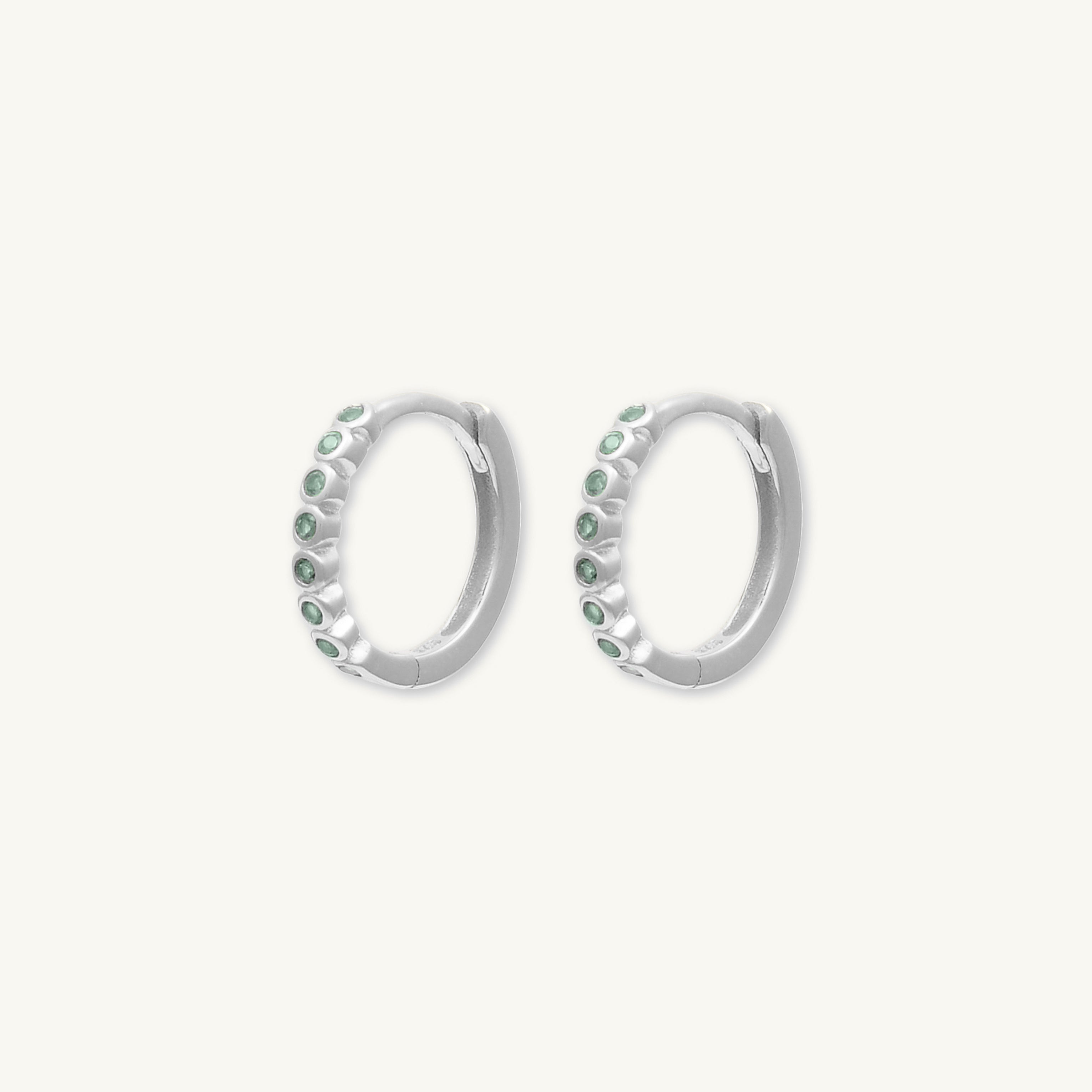 Emerald Round Sappphire Huggie Hoops