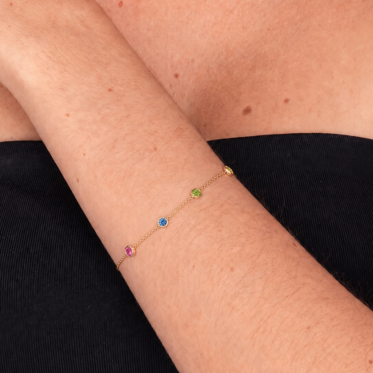 The Multi Birthstone Chain Bracelet Rose-Gold
