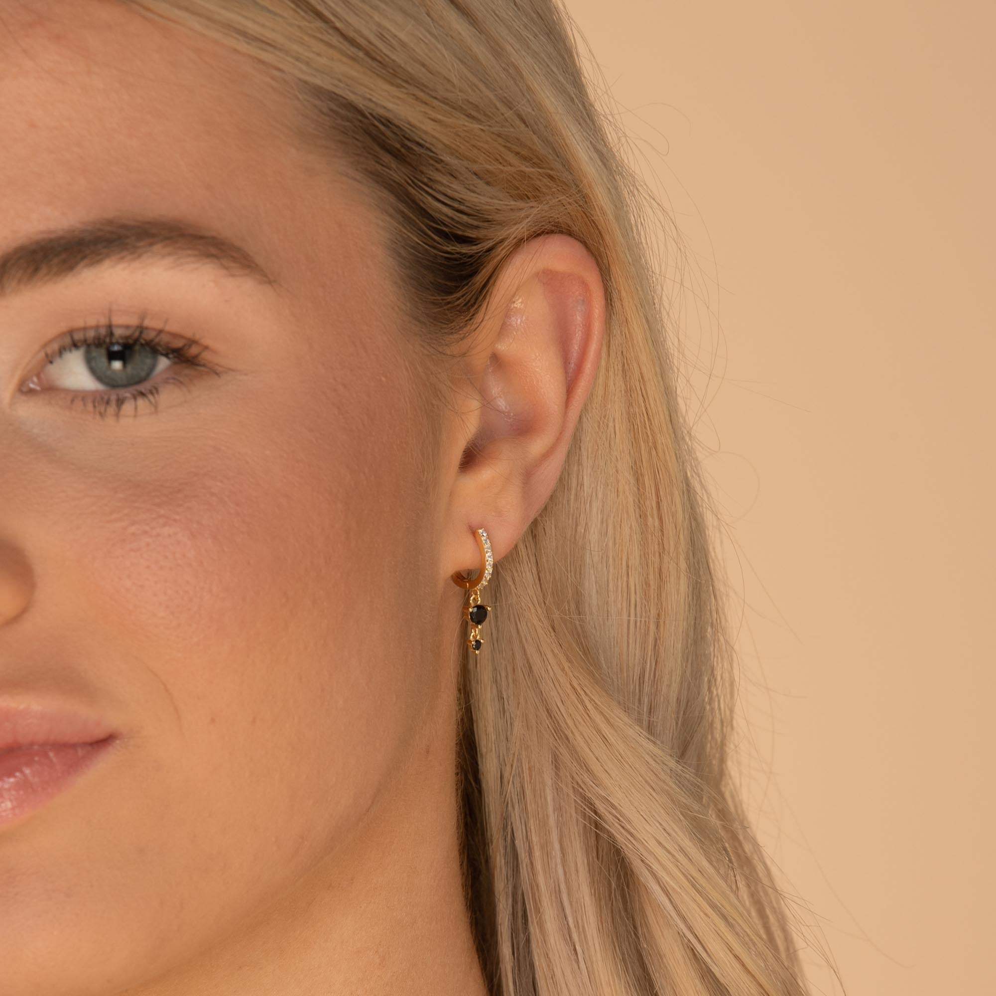 Black Sapphire Double Dangling Huggie Earrings - Camile & Stone