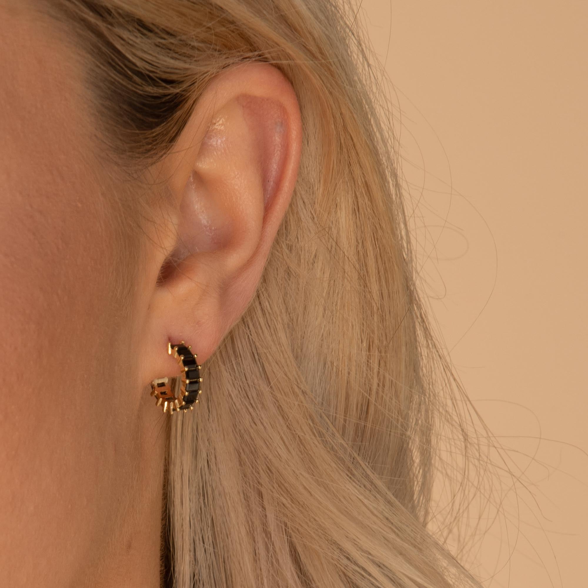 Black Statement Zirconia Huggie Hoop Earrings - Camile & Stone