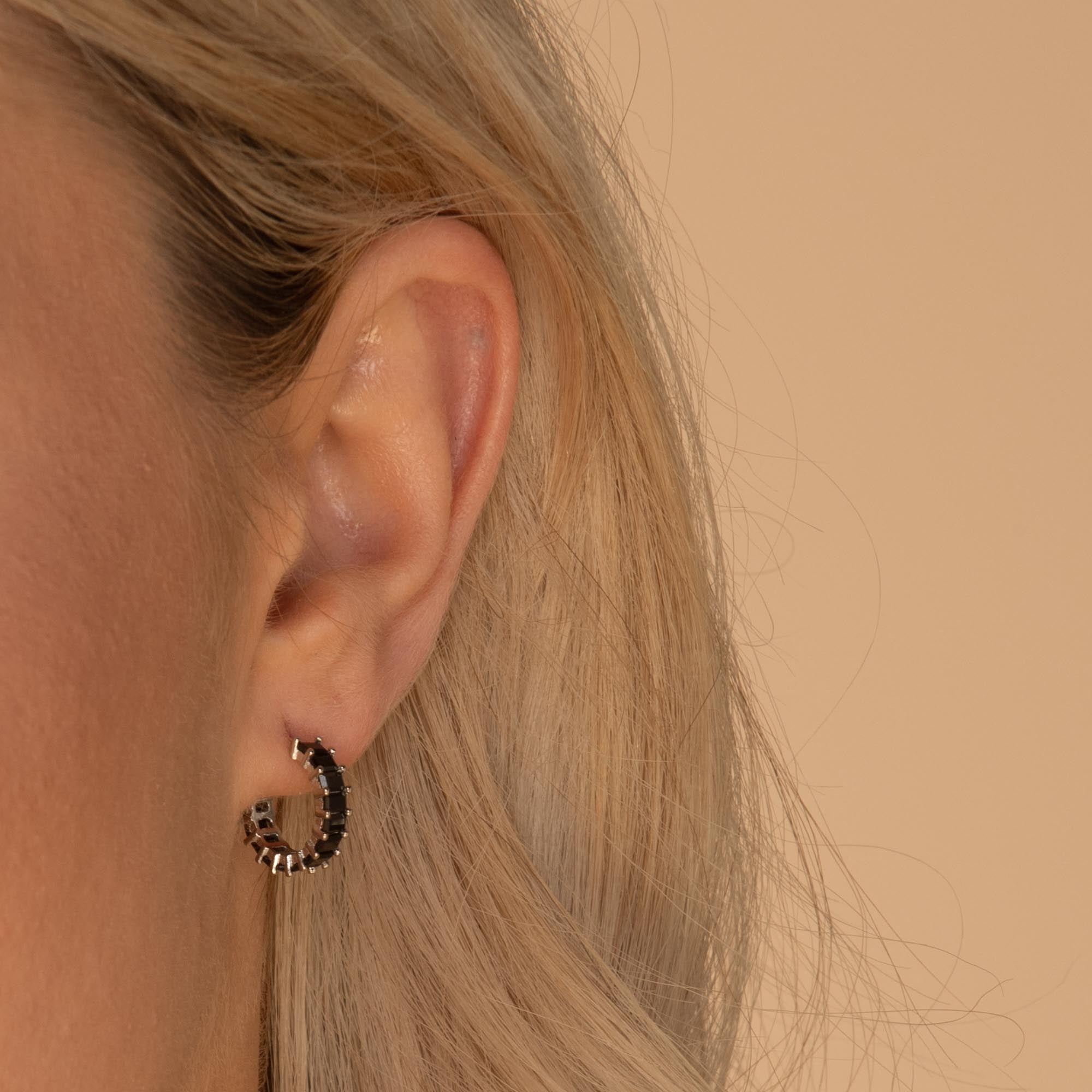 Black Statement Zirconia Huggie Hoop Earrings - Camile & Stone