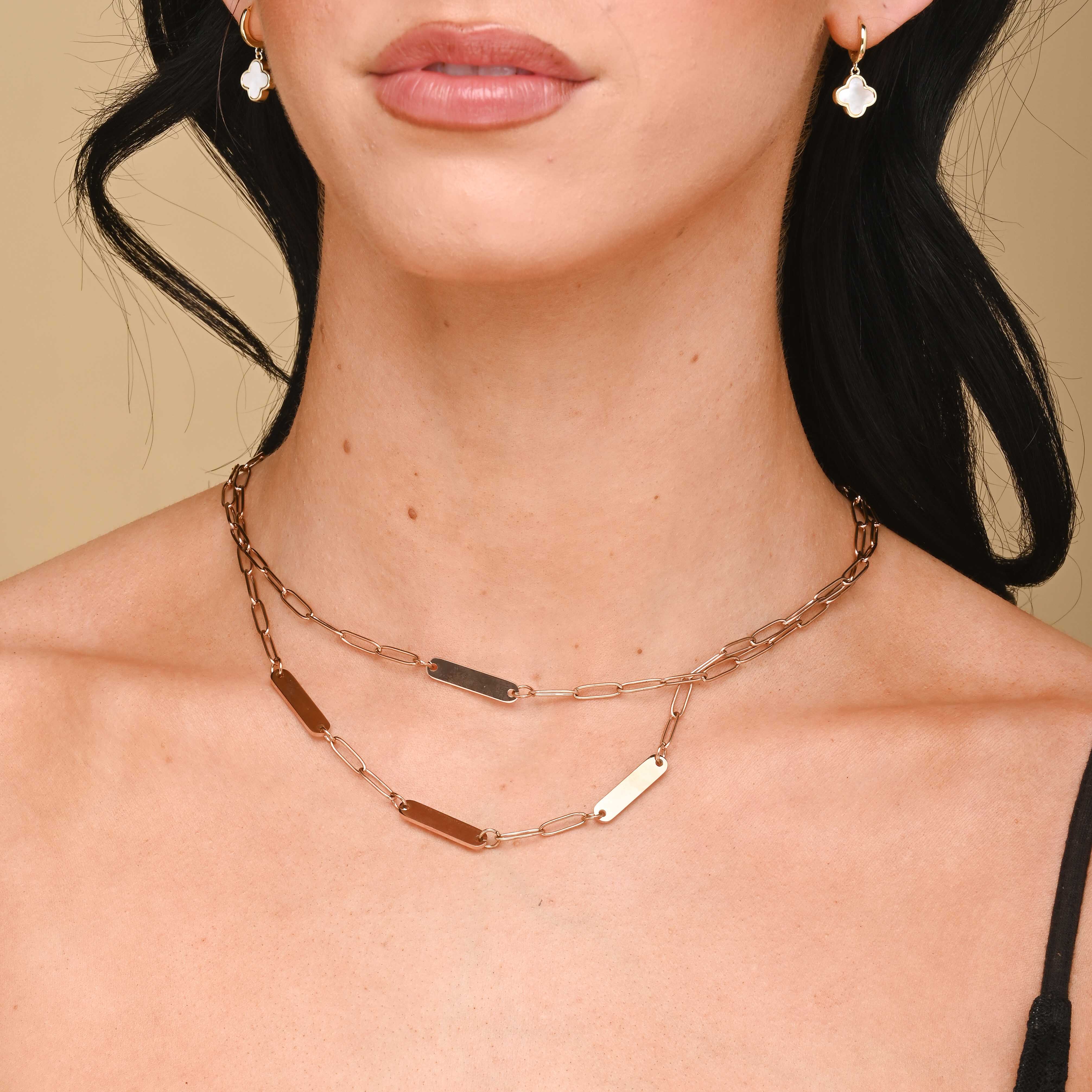 2 Bar Paper link Engraved Necklace