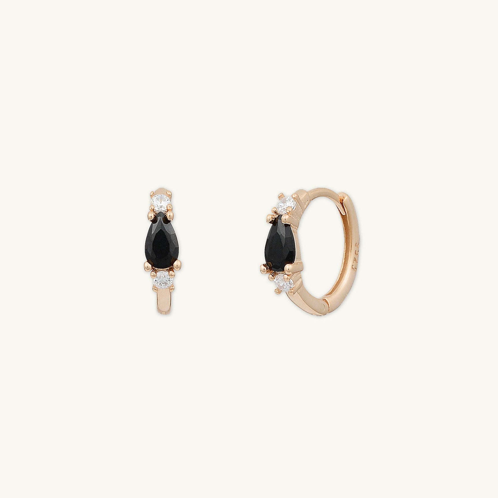 Black Teardrop Sapphire Huggie Earrings