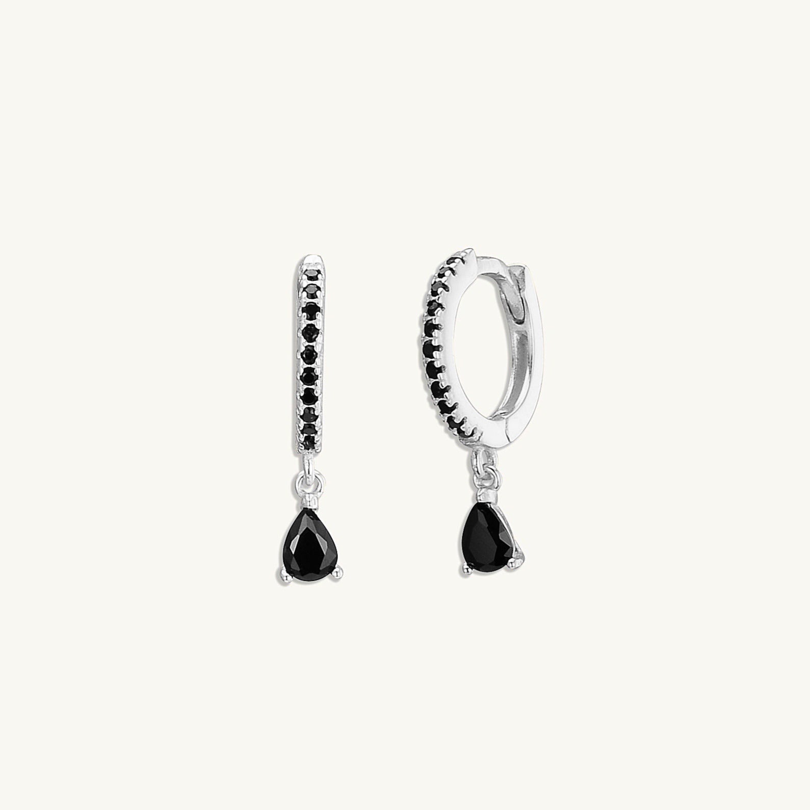 Black Teardrop Solitaire Hoops