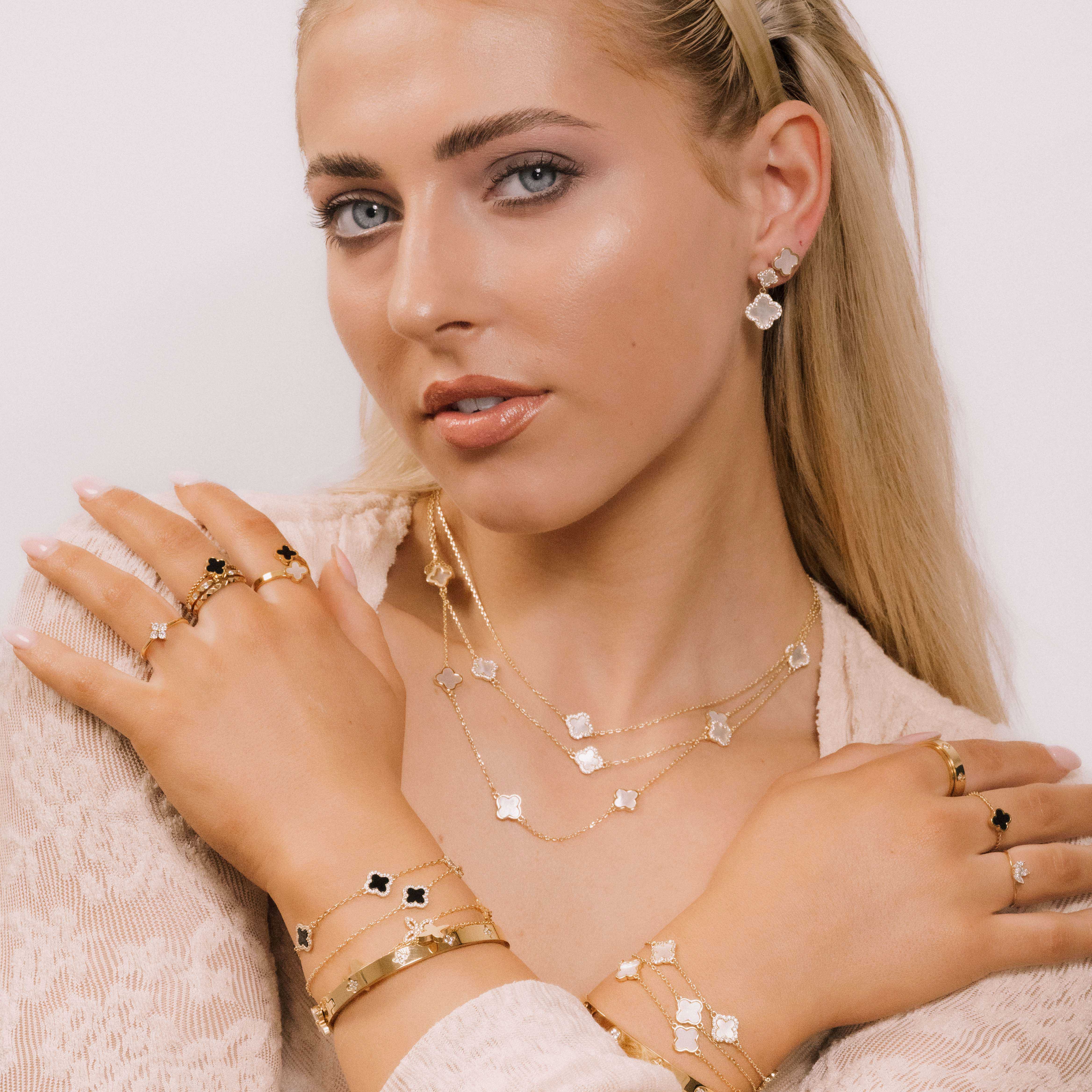 Clover Mother Of Pearl Huggie Earrings