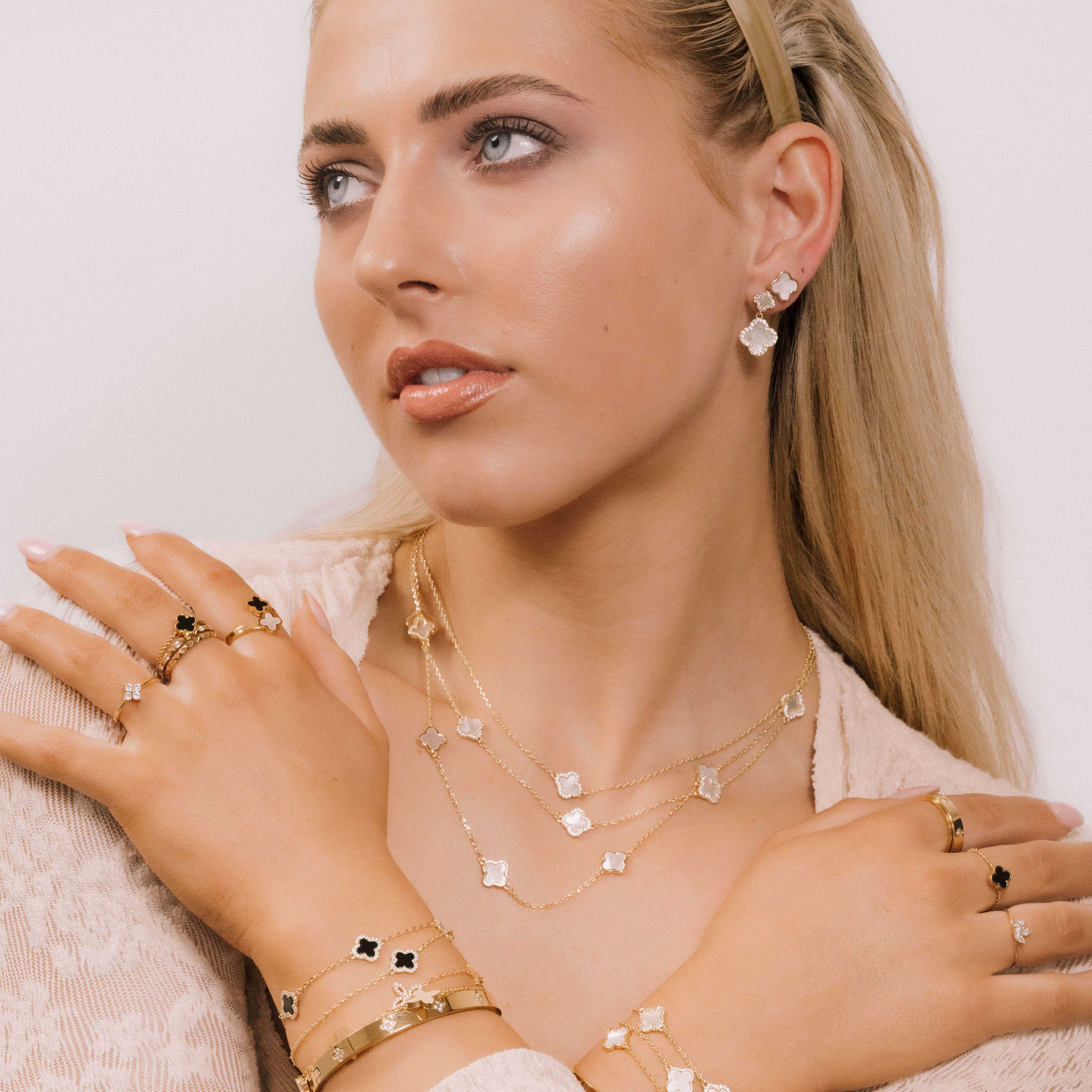 Clover Mother Of Pearl Huggie Earrings