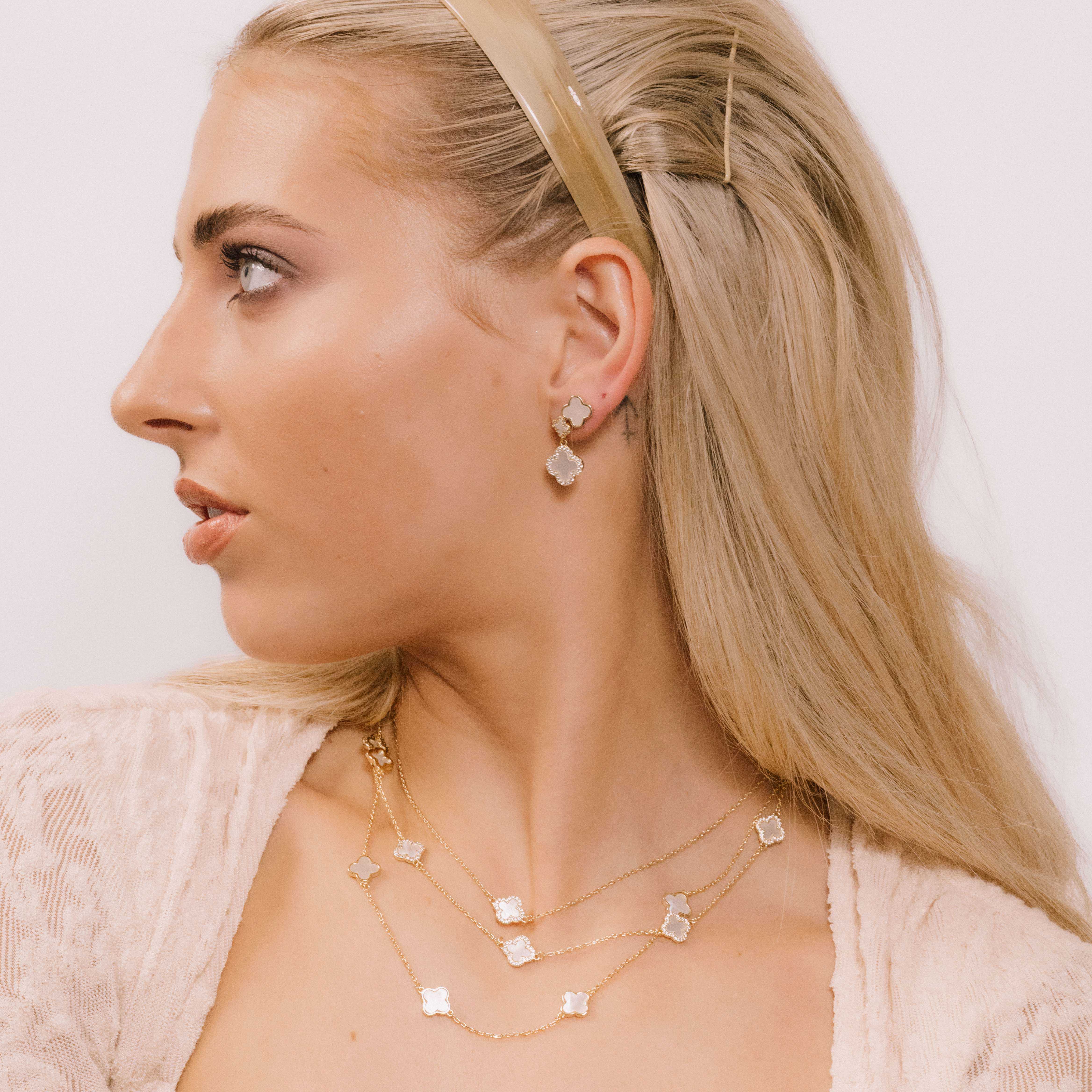 Clover Mother Of Pearl Huggie Earrings