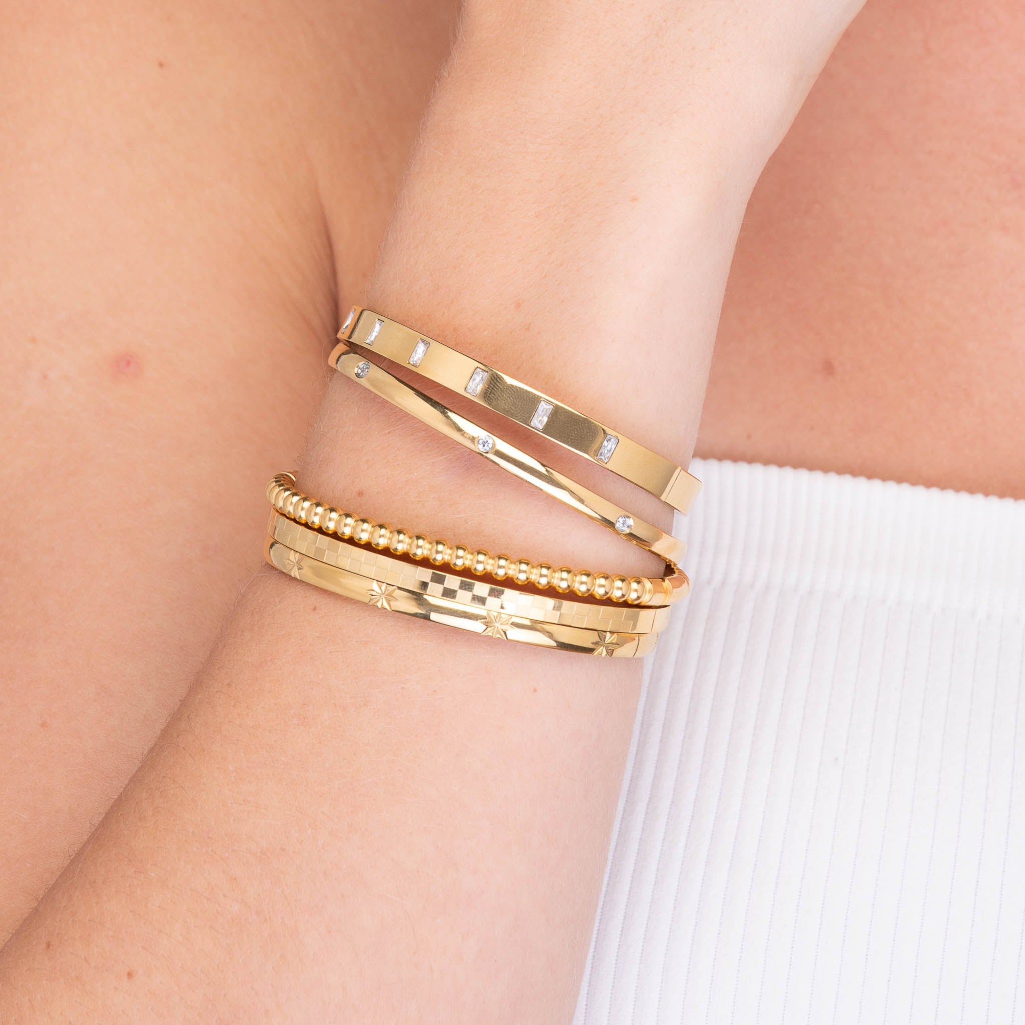 Checkered Hinged Bangle Bracelet - Camile & Stone