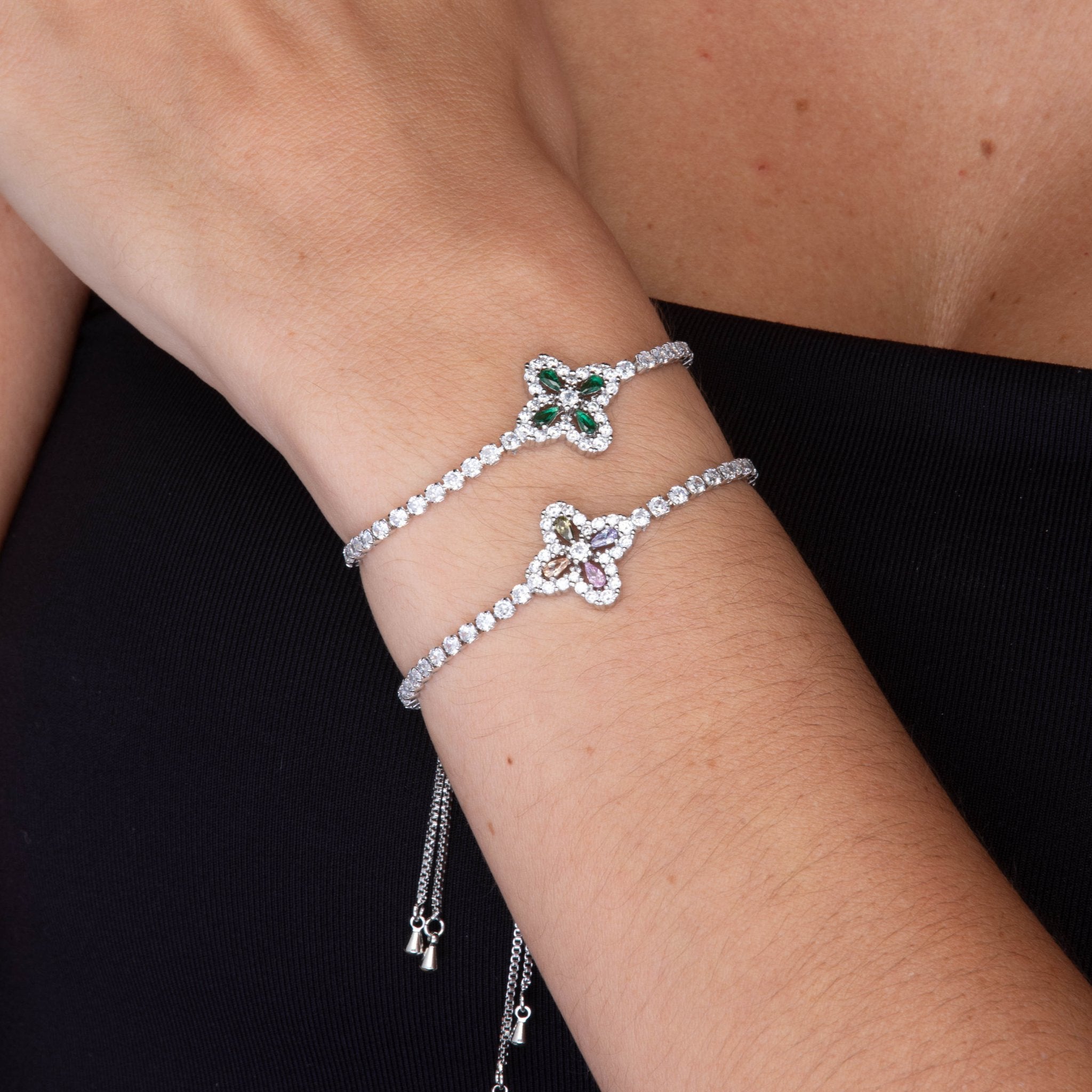 Clover Tennis Pink Zirconia Chain Bracelet - Camile & Stone