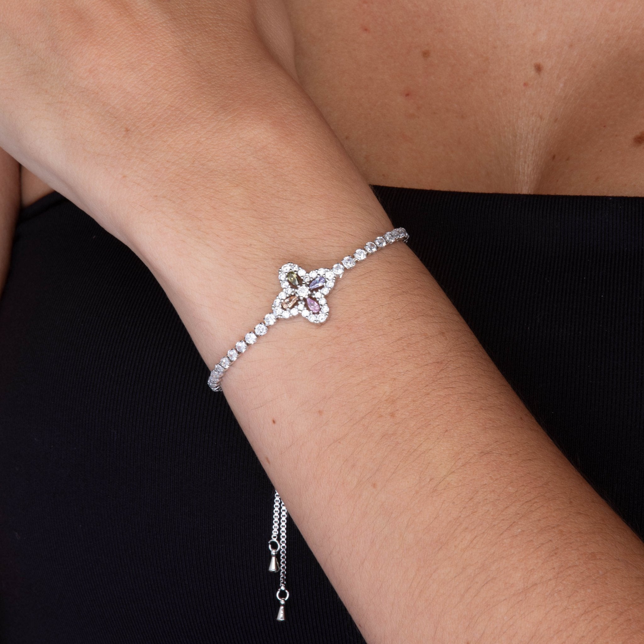 Clover Tennis Pink Zirconia Chain Bracelet - Camile & Stone
