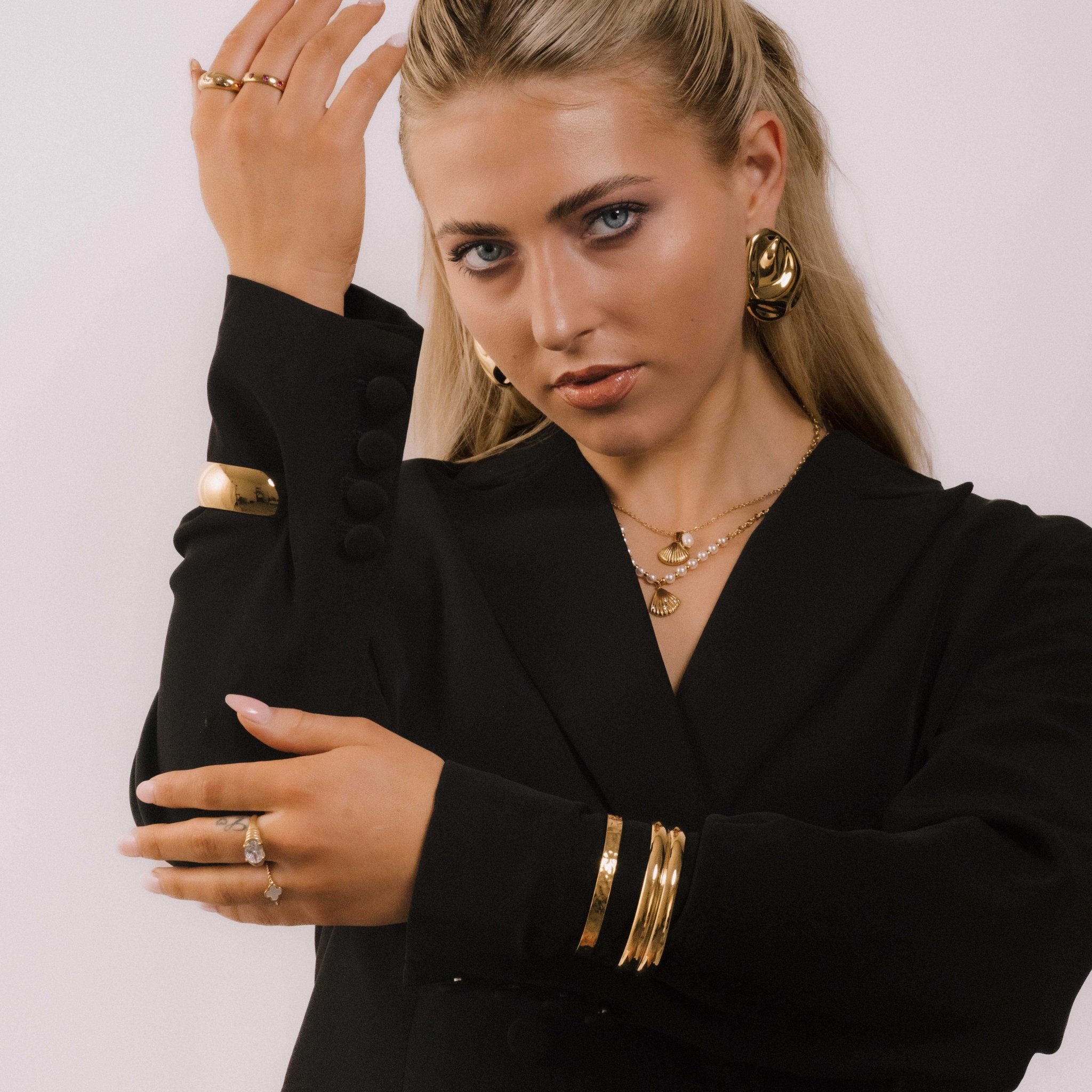 Double Dome Statement Open Cuff Bangle - Camile & Stone