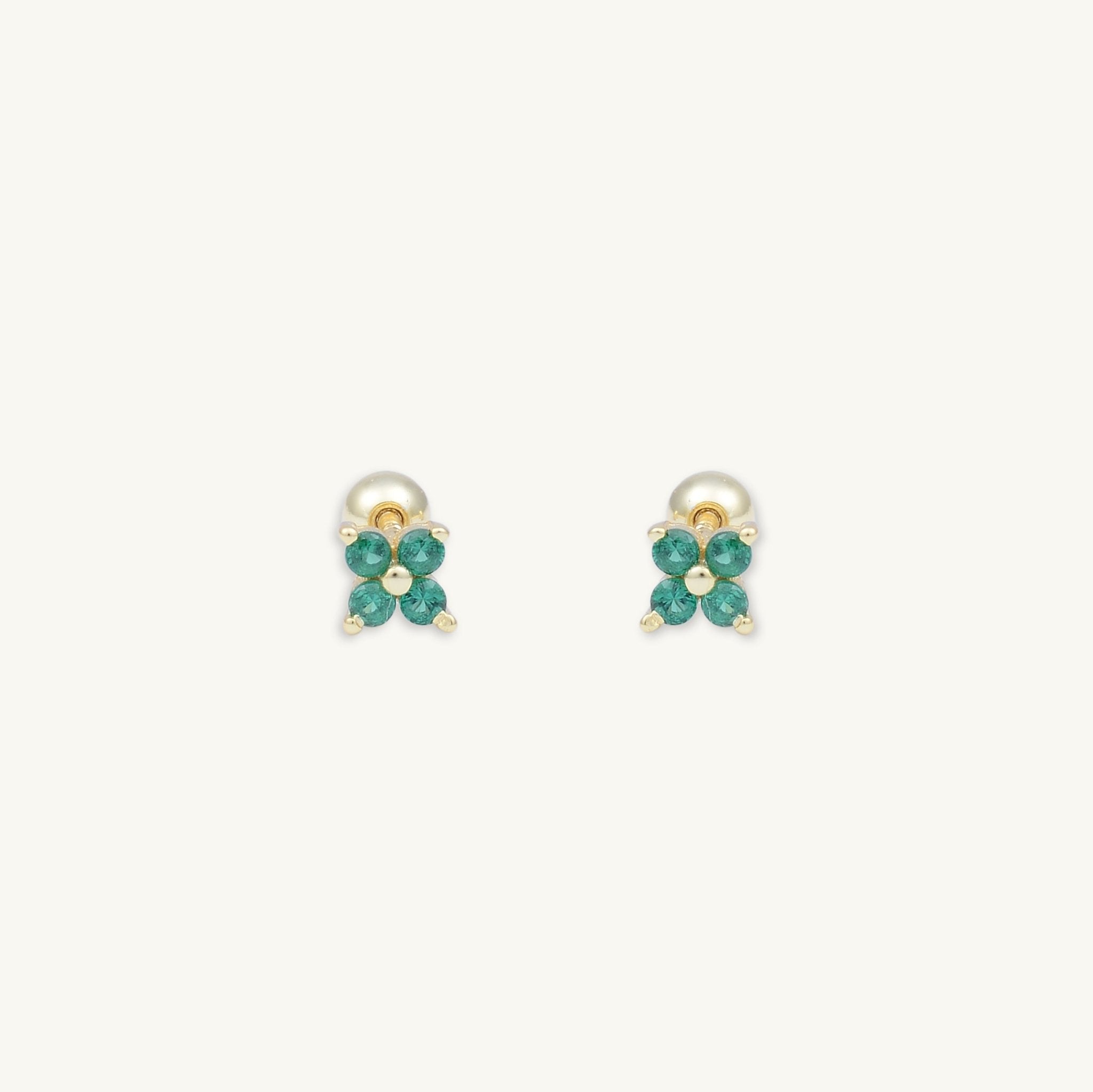 Emerald Clover Barbell Cartilage Earrings - Camile & Stone