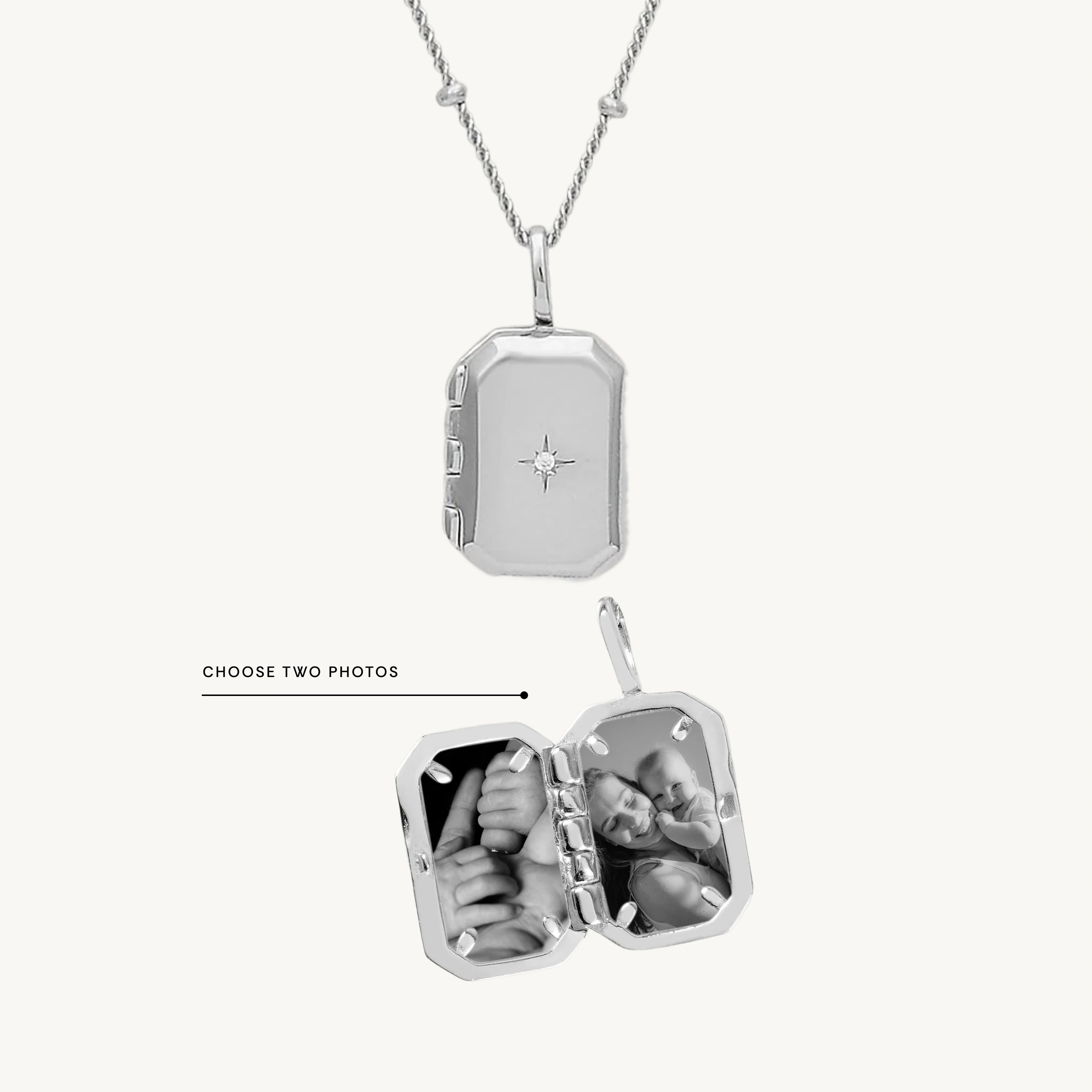 North Star Rectangular Photo Locket Necklace