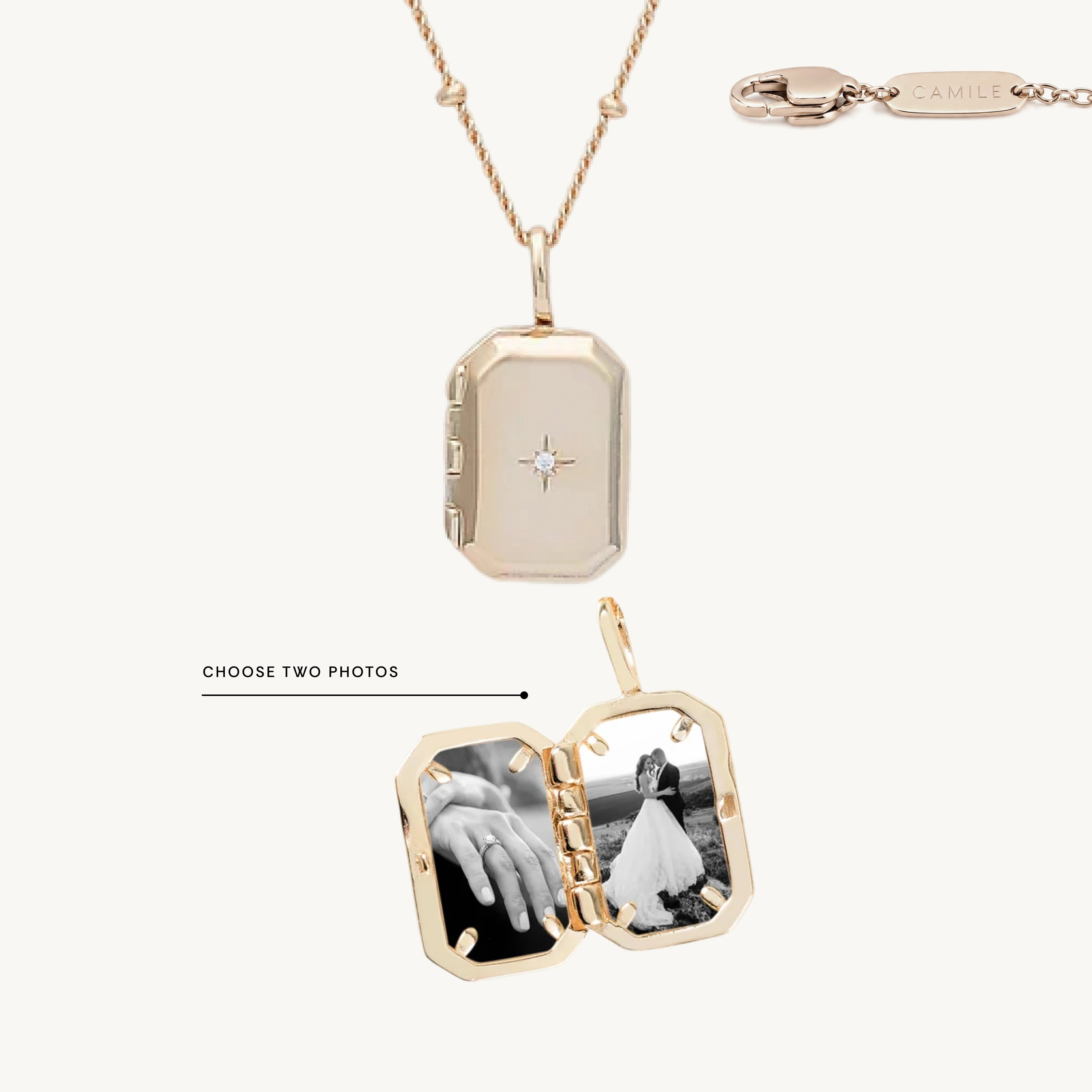 North Star Rectangular Photo Locket Necklace (No Photos Included)