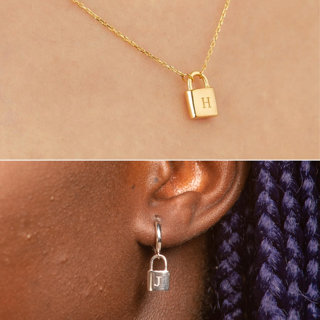 Padlock Initial Letter Bundle (Necklace & Earrings)