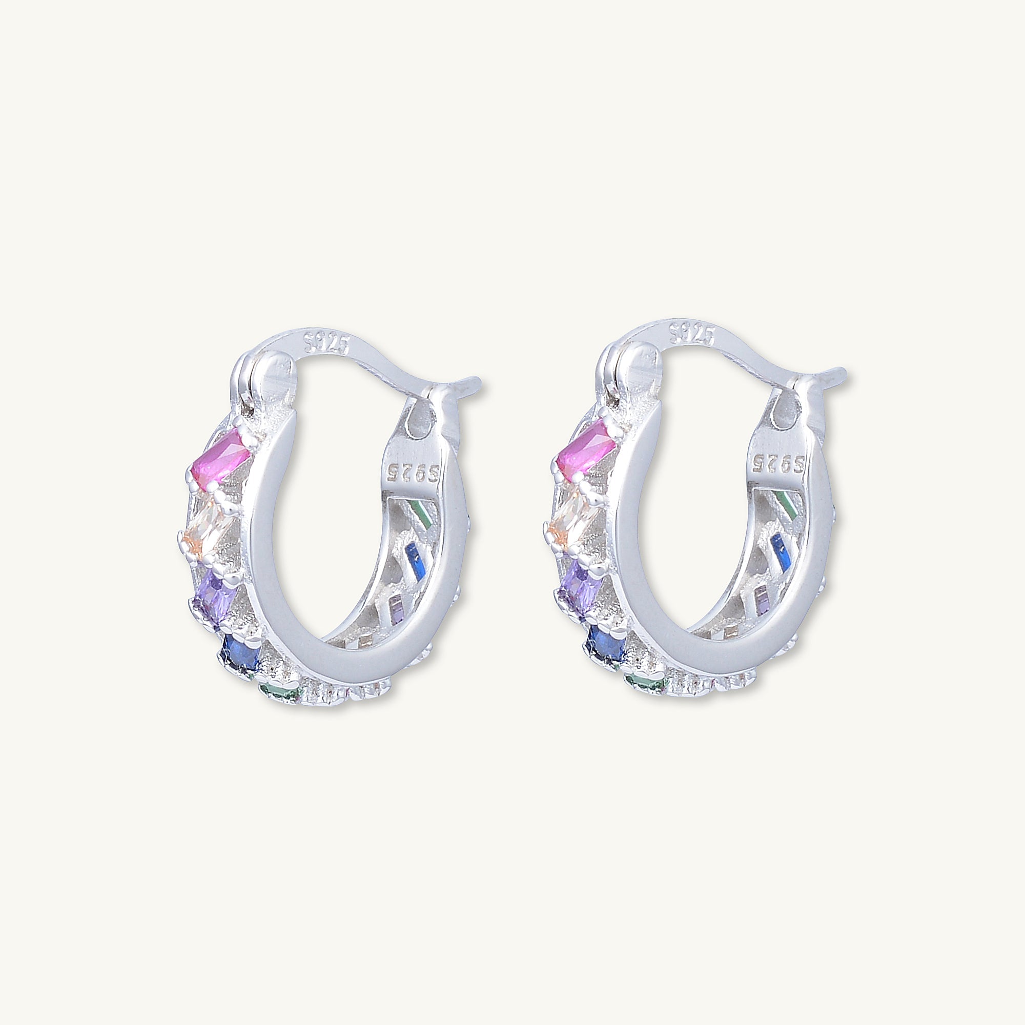 Rainbow Baguette Sapphire Hoop Earrings - Camile & Stone