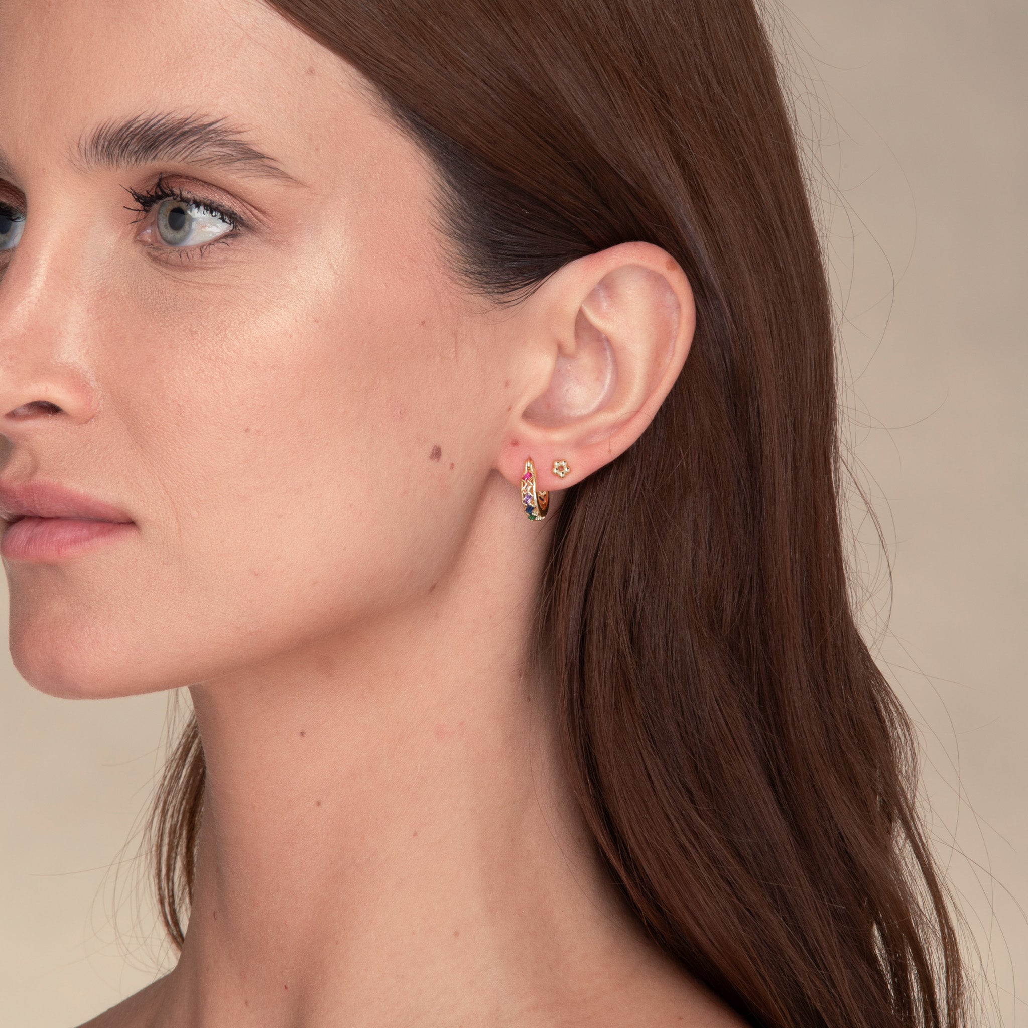 Rainbow Baguette Sapphire Hoop Earrings - Camile & Stone