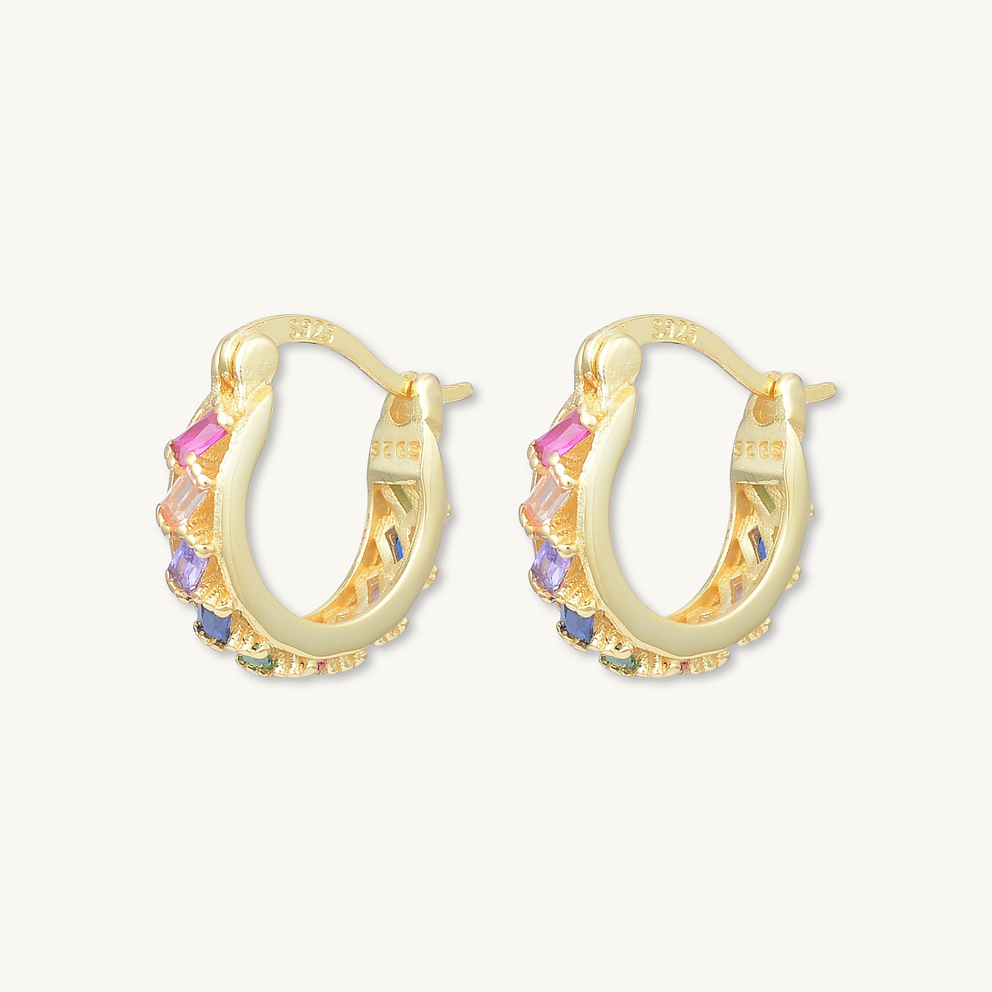 Rainbow Baguette Sapphire Hoop Earrings - Camile & Stone