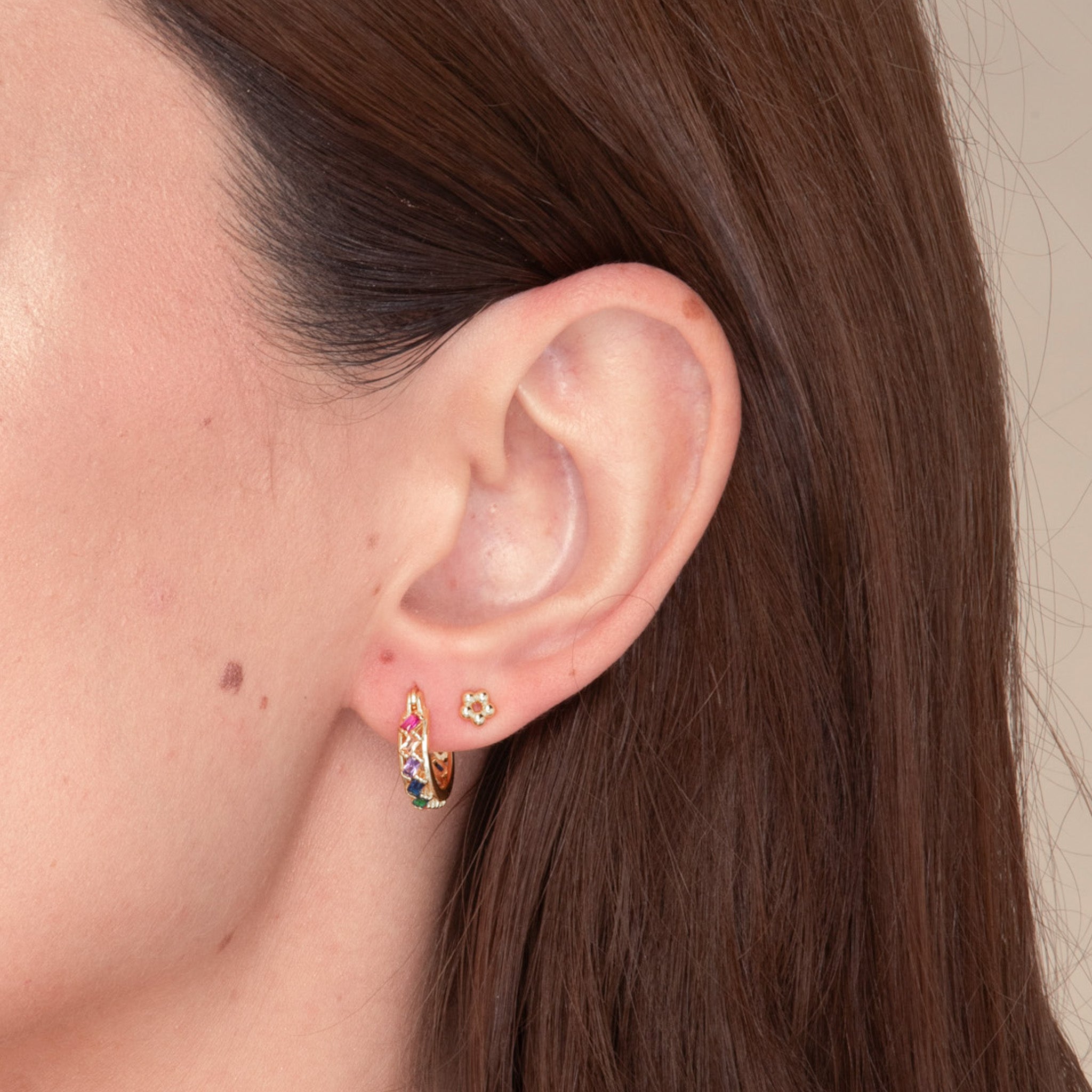 Rainbow Baguette Sapphire Hoop Earrings - Camile & Stone
