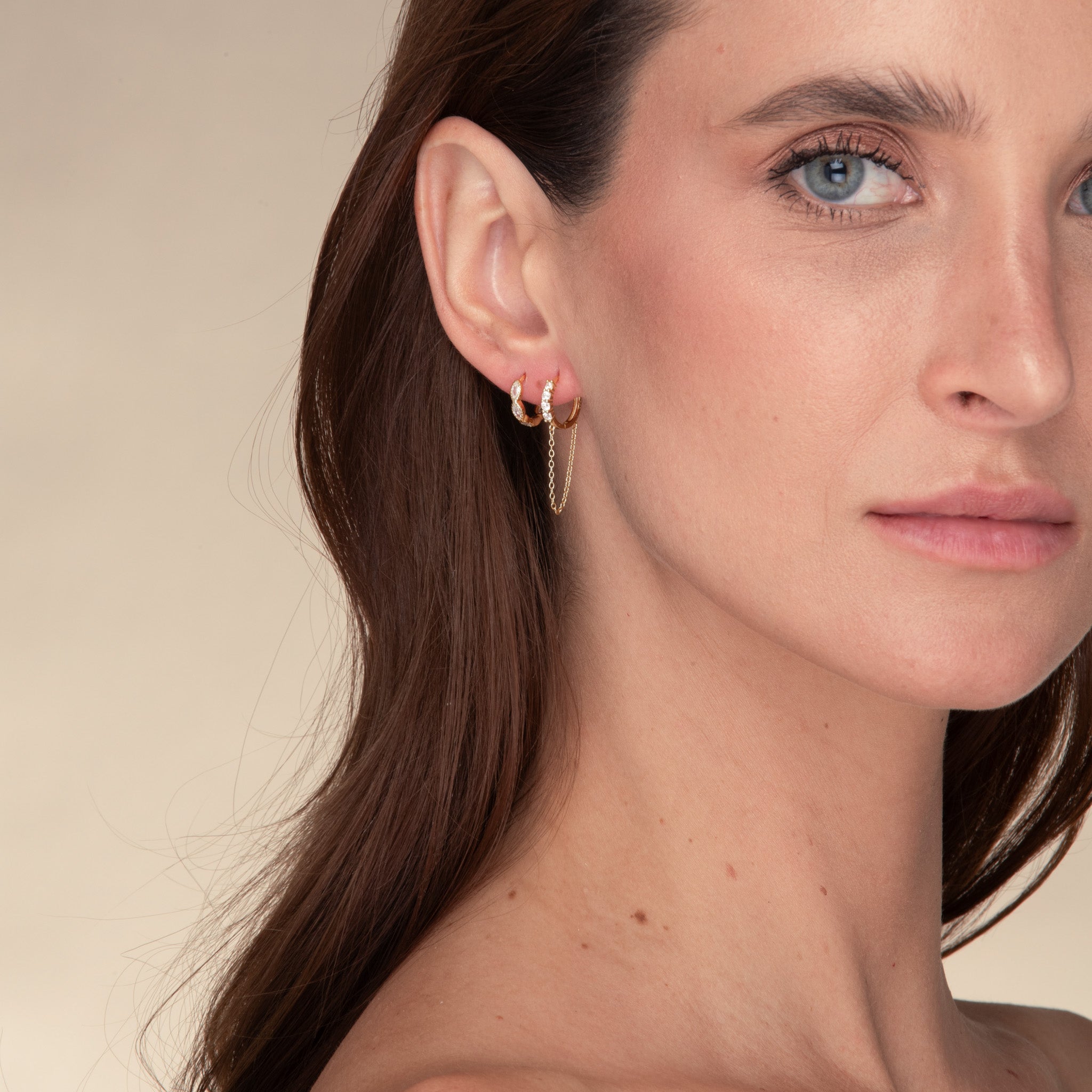 Sapphire Dangling Chain Huggie Earrings - Camile & Stone
