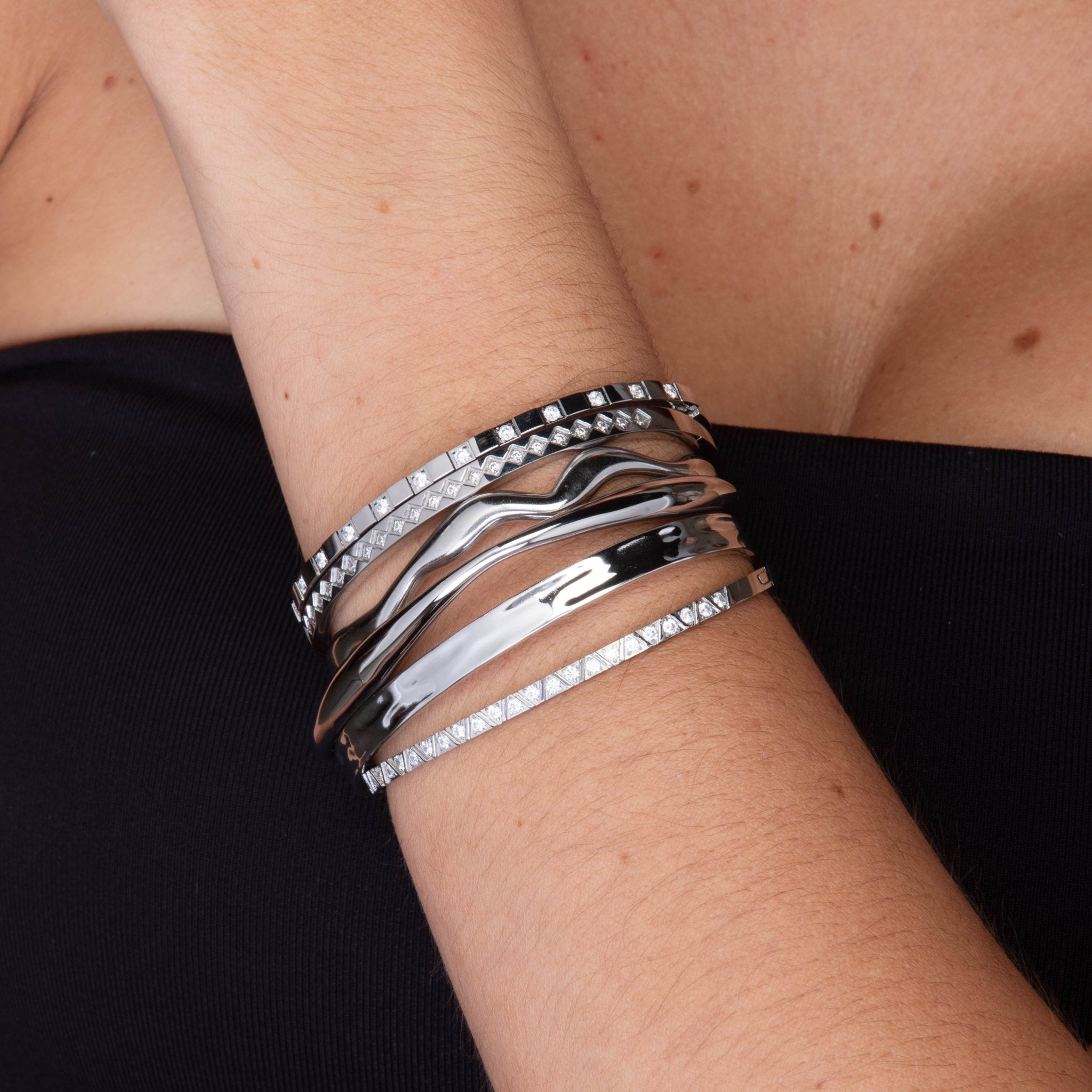 Triangle Sapphire Hinged Bangle Bracelet - Camile & Stone