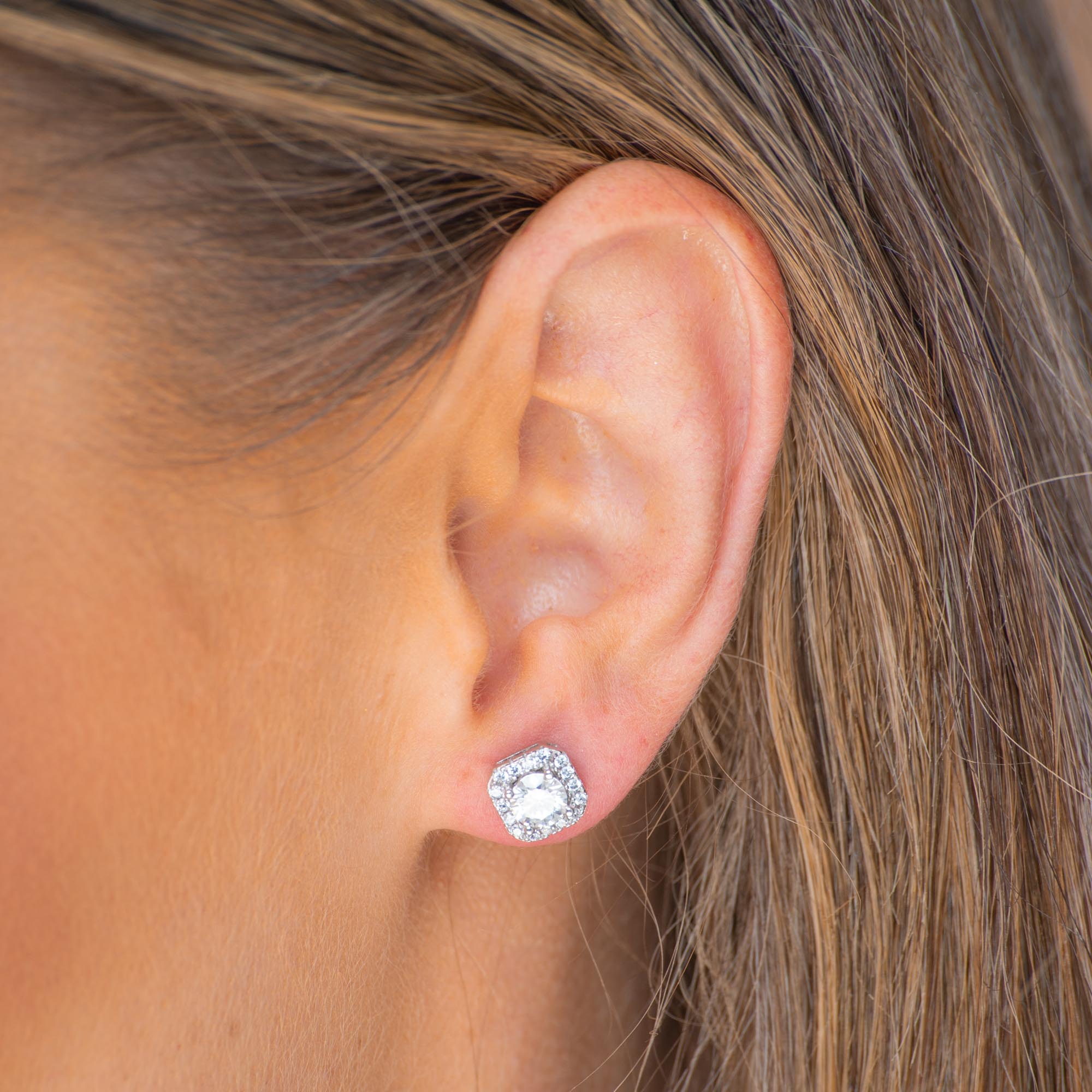 Square Halo Moissanite Stud Earrings 0.5 Carat
