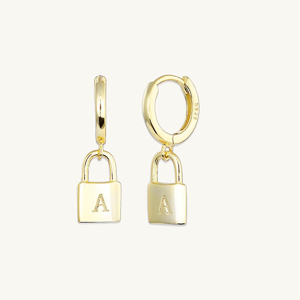 Padlock Initial Letter Earrings