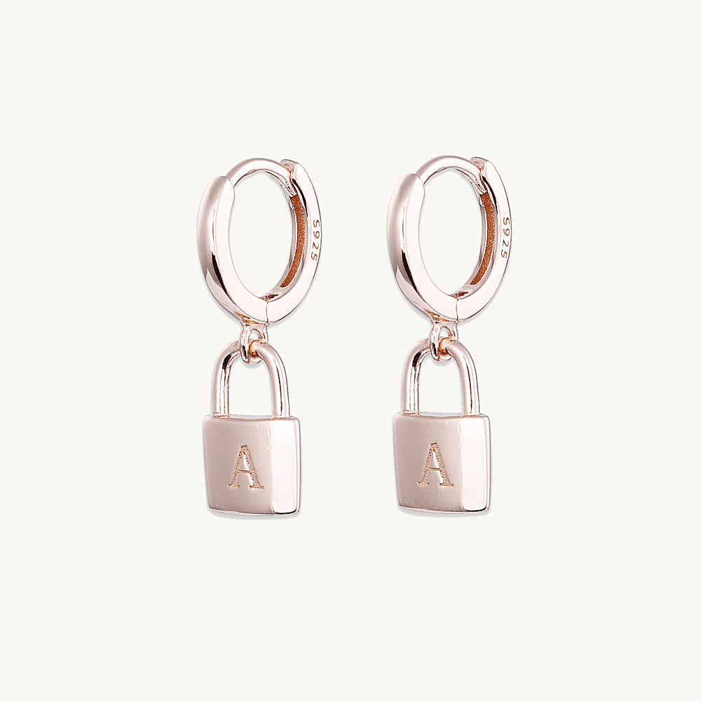 Padlock Initial Letter Earrings