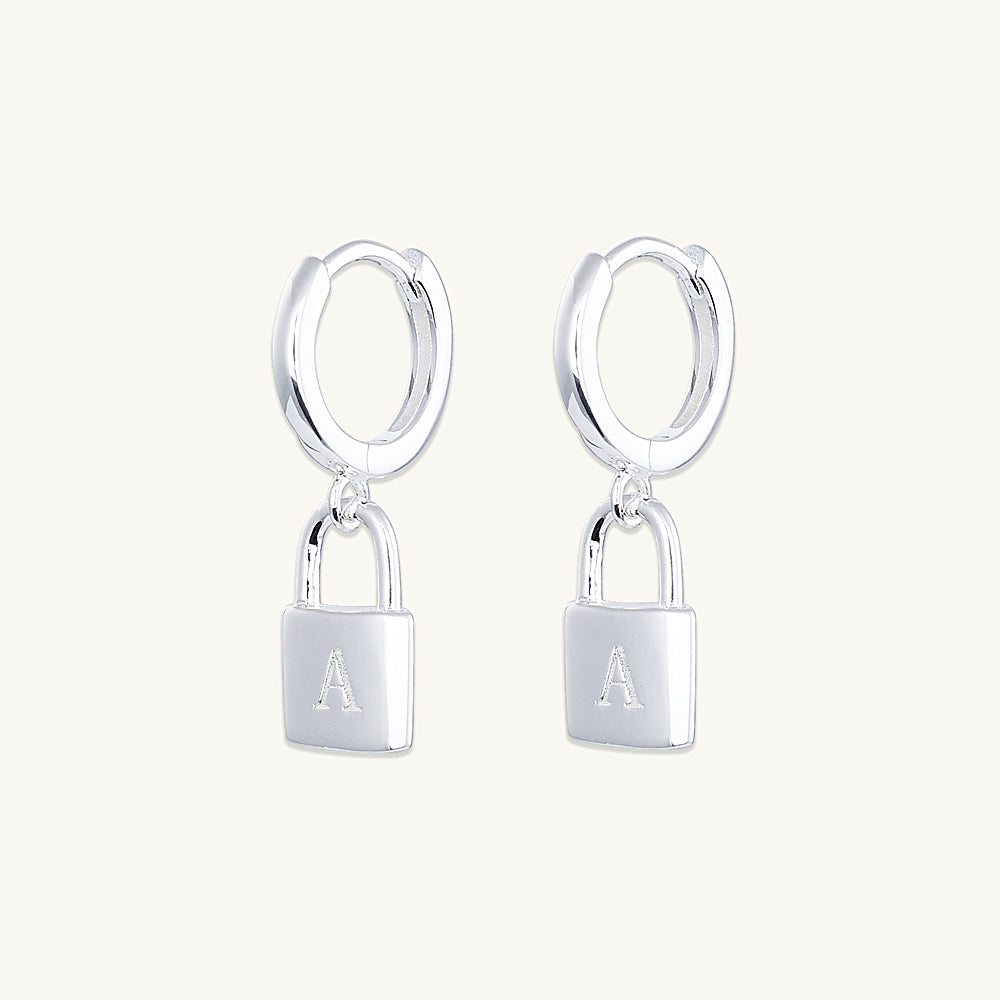 Padlock Initial Letter Earrings