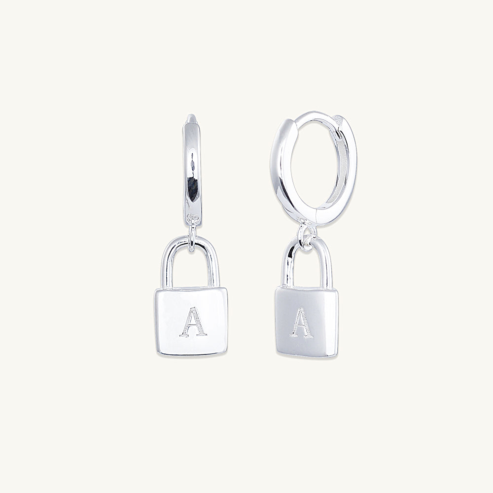 Padlock Initial Letter Earrings