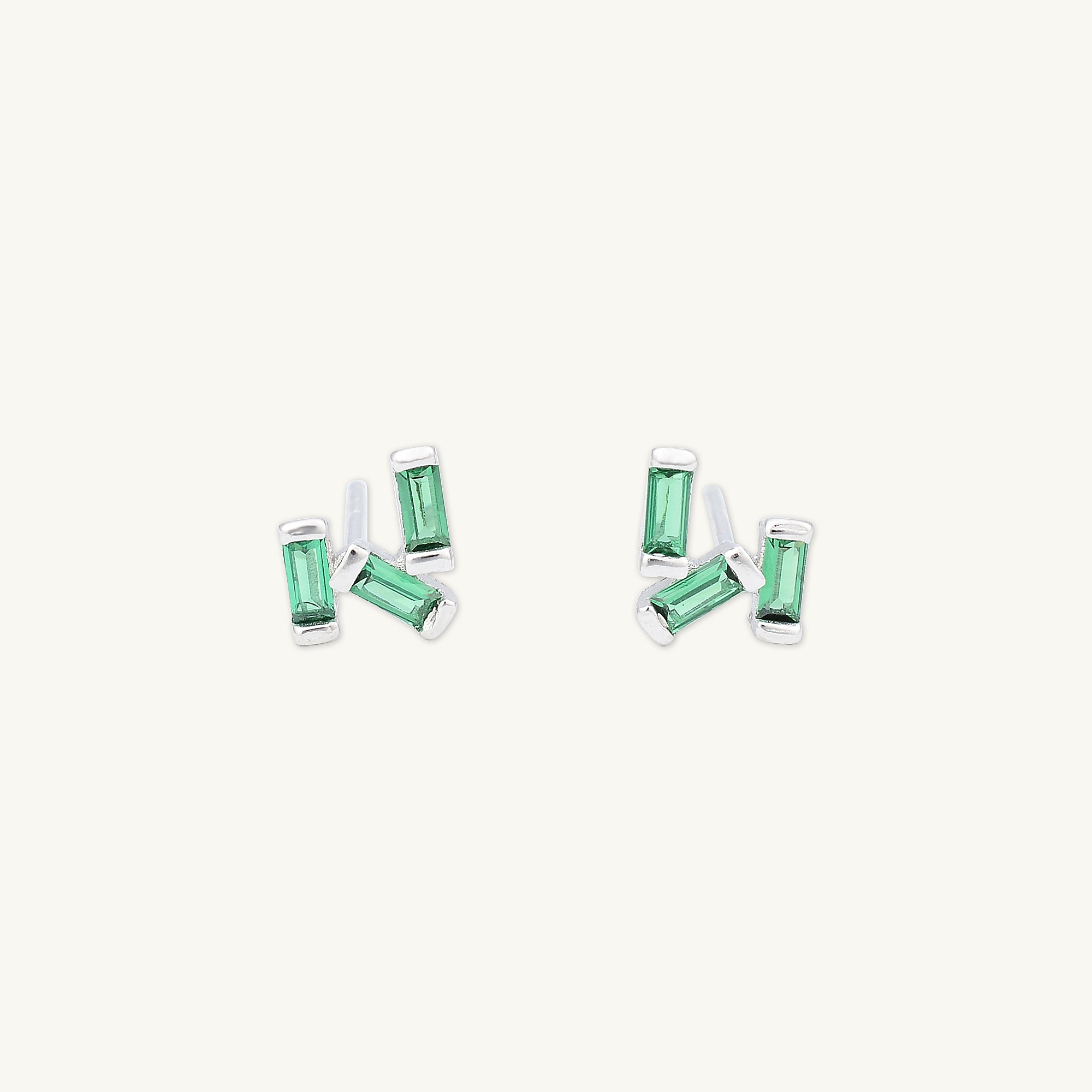 Emerald Green Trio Baguette Earrings