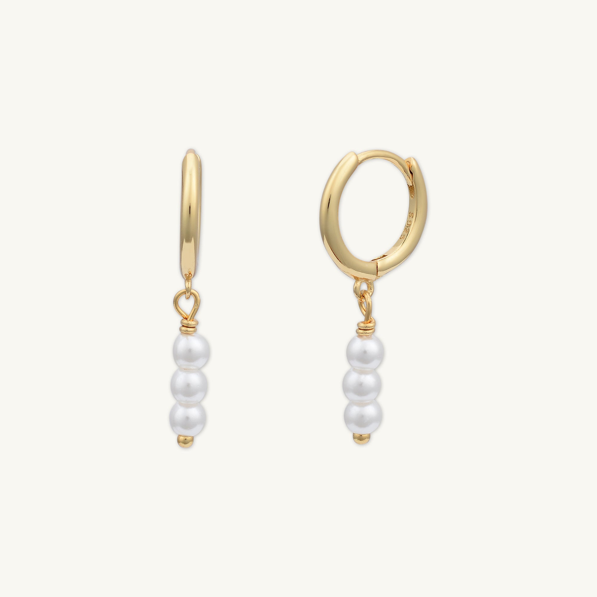 Triple Pearl Huggie Hoop Earrings