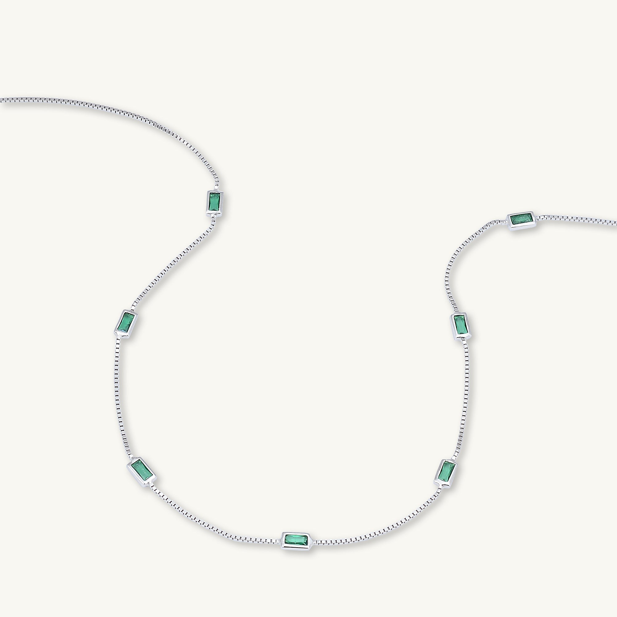 Emerald Baguette Station Necklace