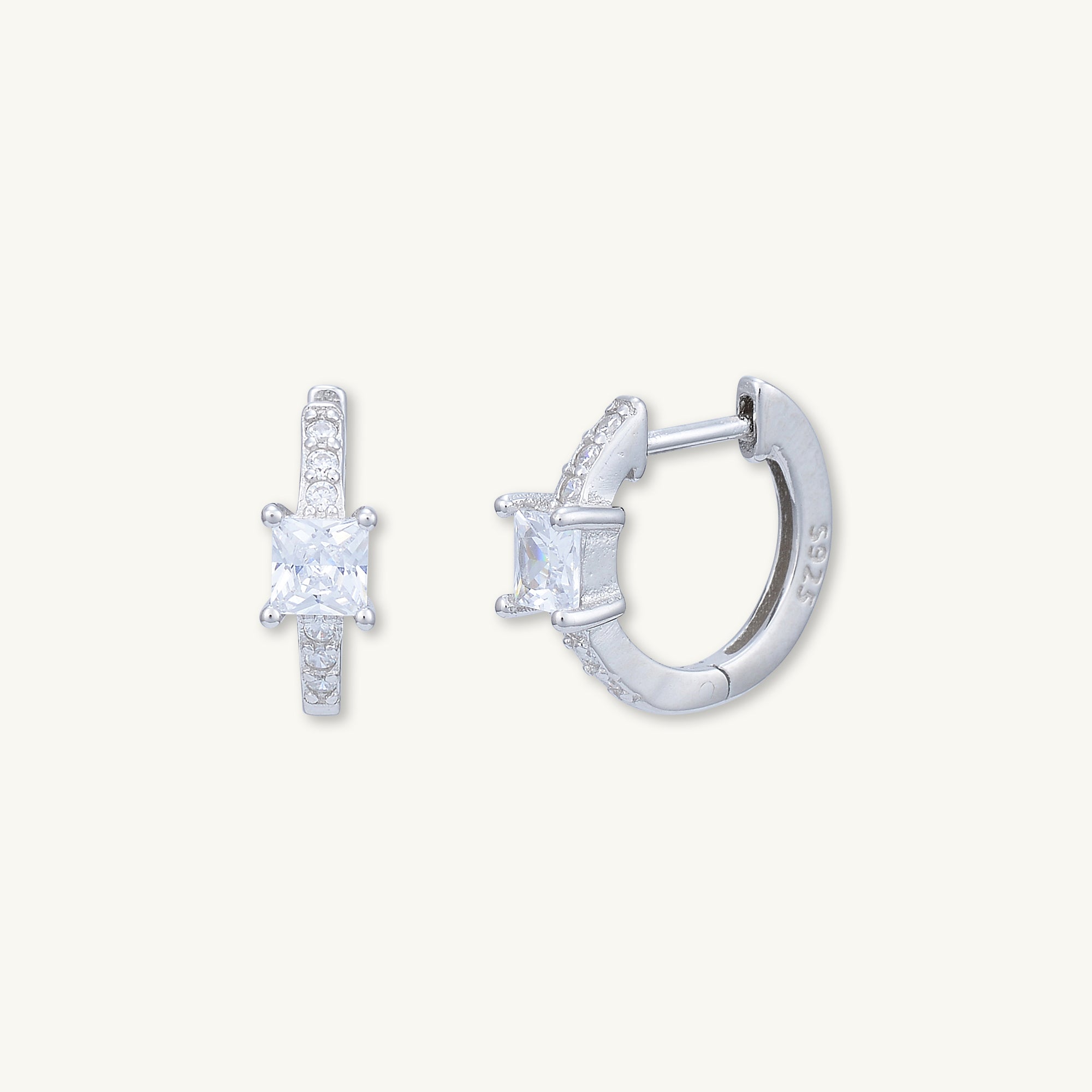 Square Sapphire Huggie Earrings