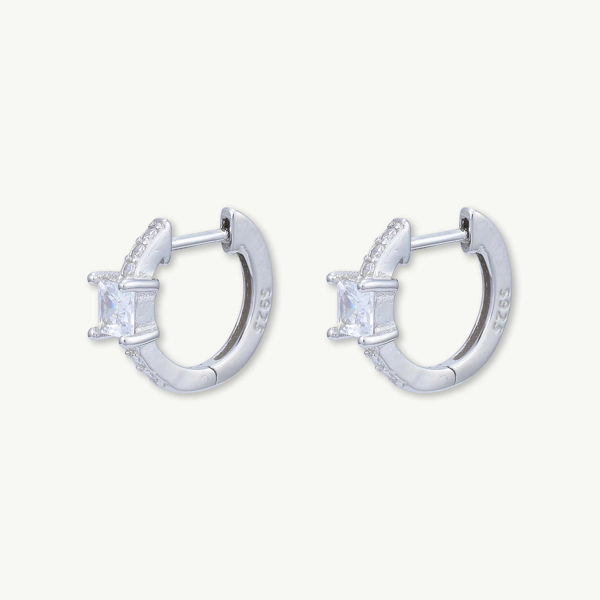 Square Sapphire Huggie Earrings