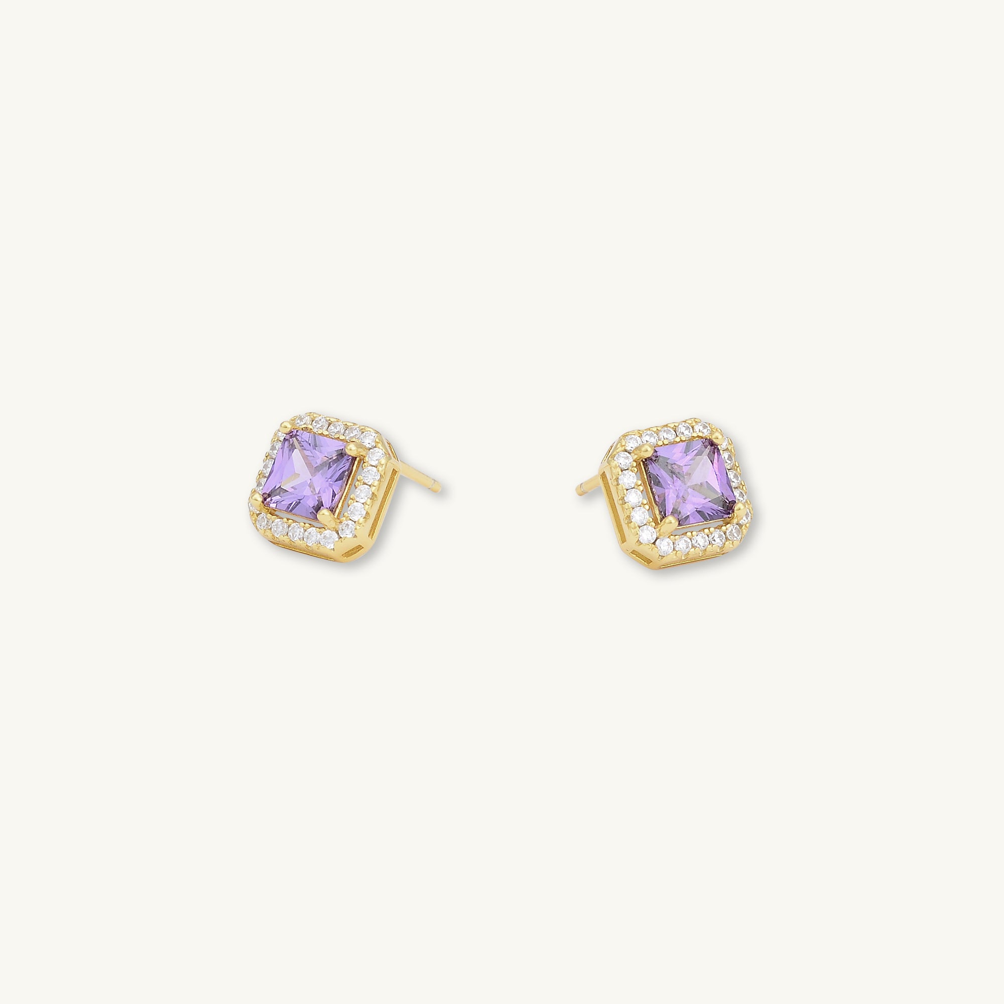 Purple Square Pave Halo Stud Earrings